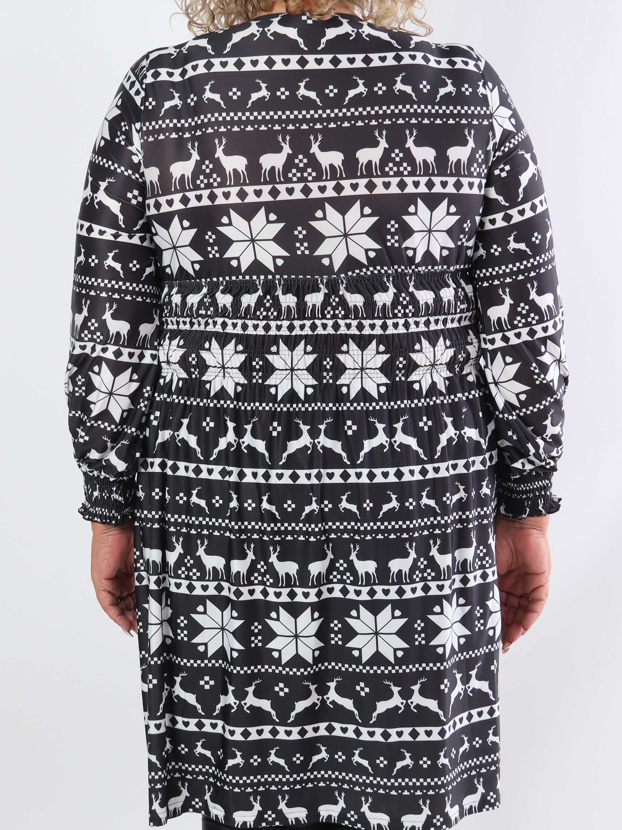 Pams Snow Short L/S - Elastisk plus size kjole med juleprint