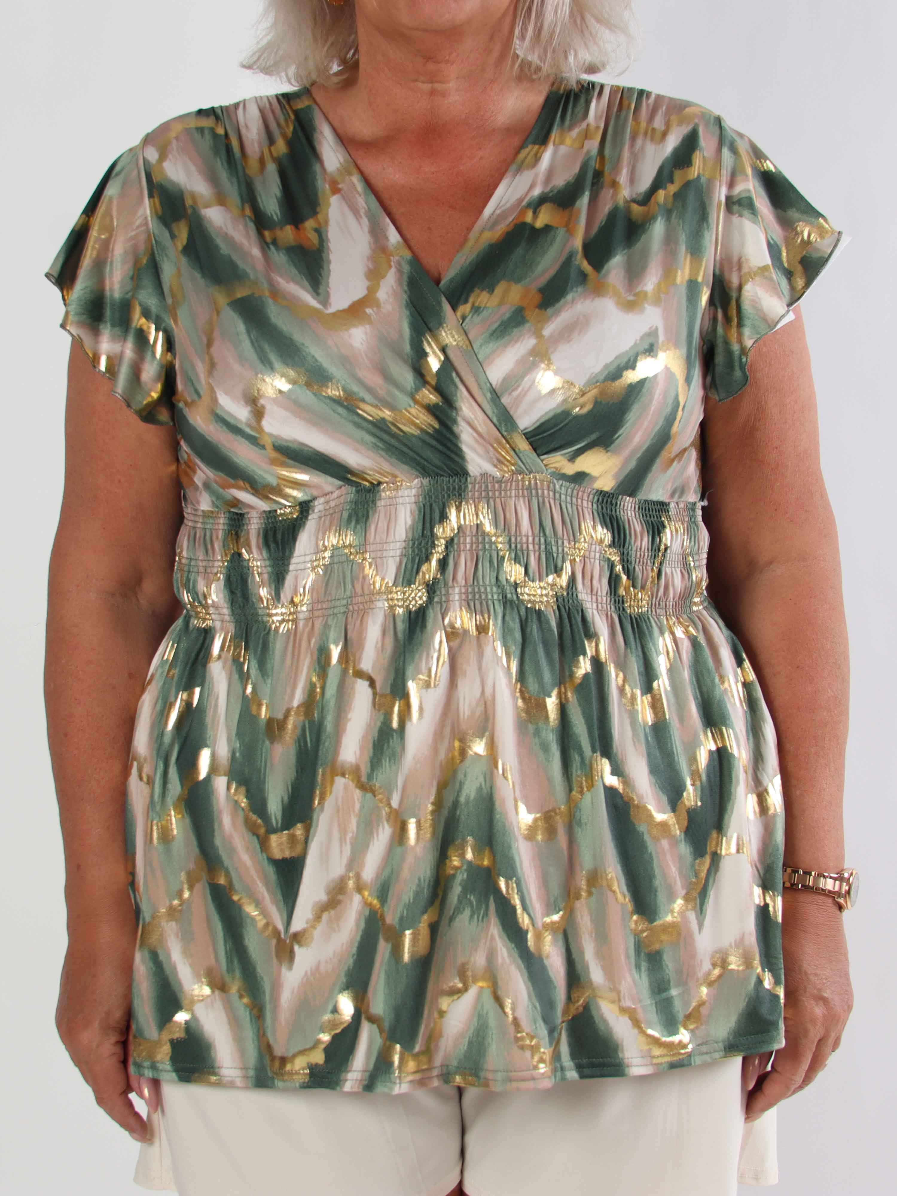 Pams Wave Shirt - Sød plus size tunika i fint med print med smock