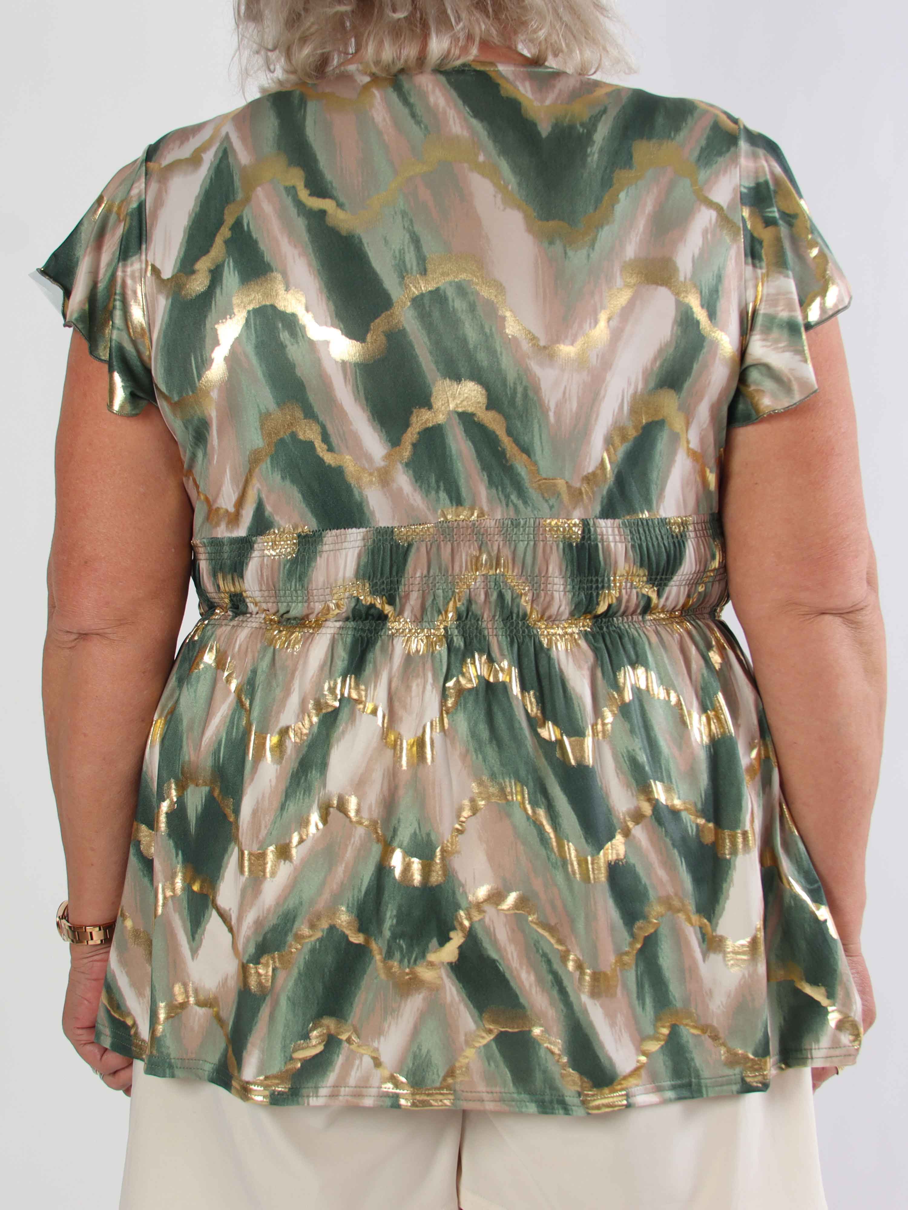 Pams Wave Shirt - Sød plus size tunika i fint med print med smock