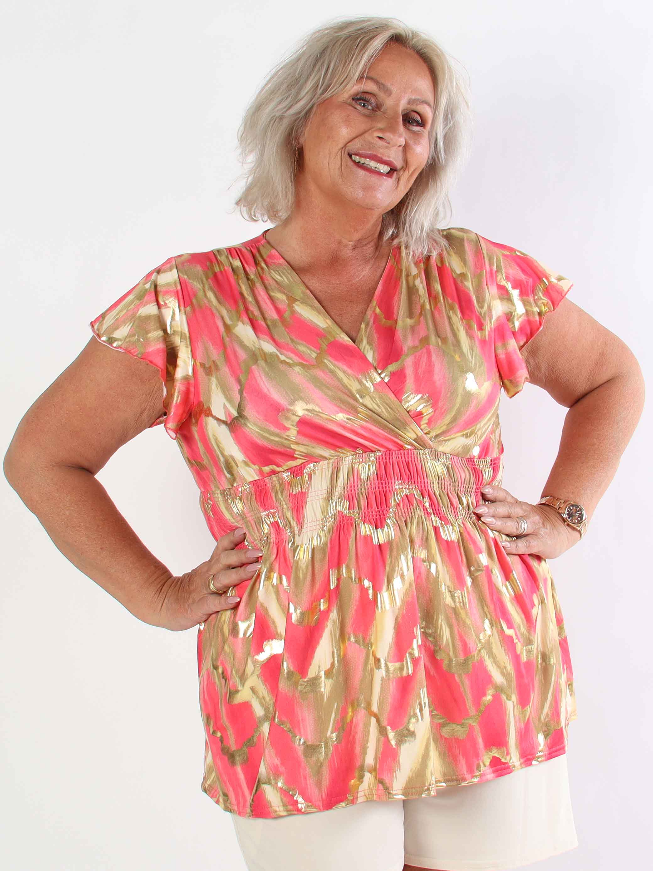 Pams Wave Shirt - Sød plus size tunika i fint med print med smock