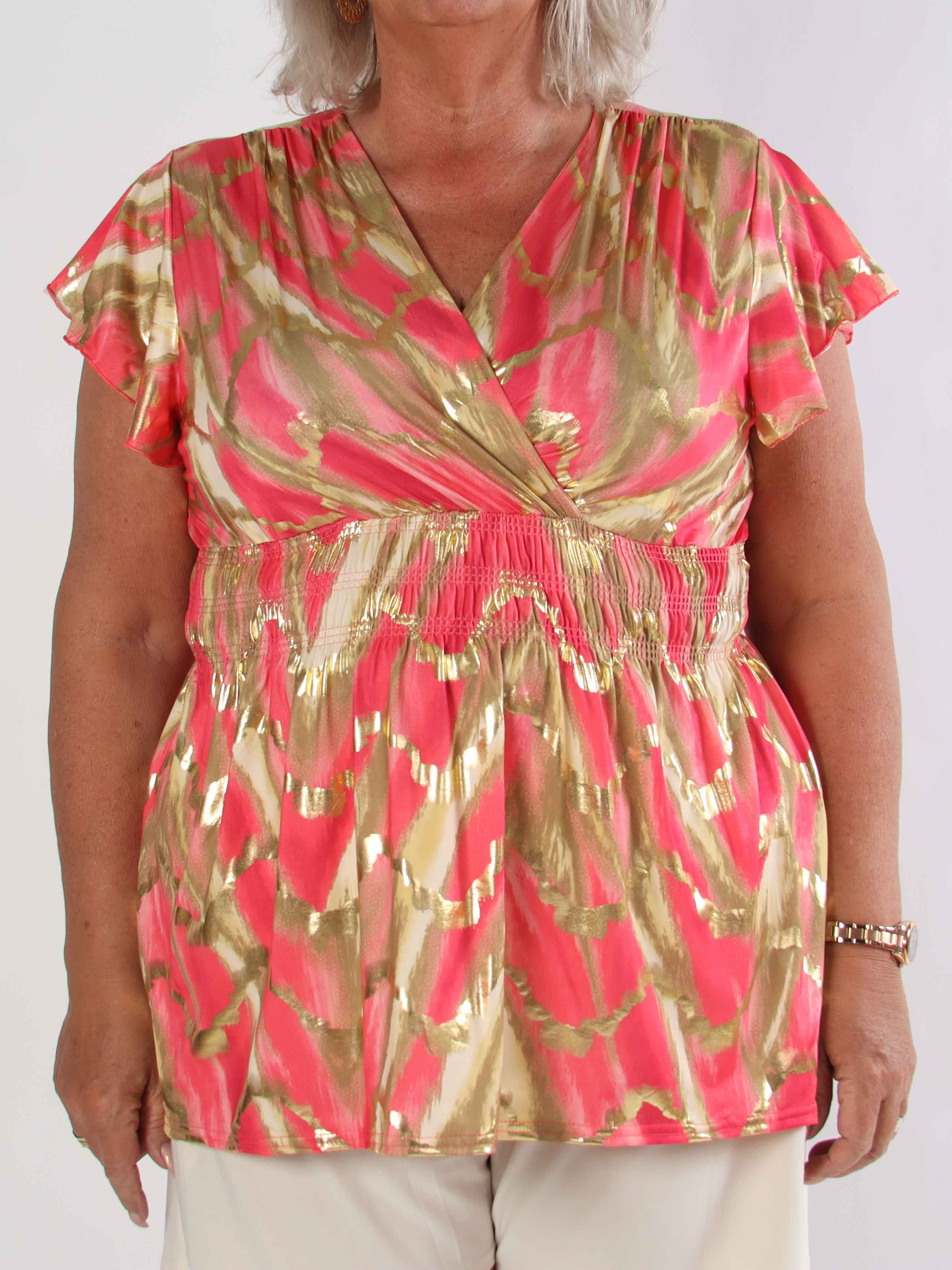 Pams Wave Shirt - Sød plus size tunika i fint med print med smock