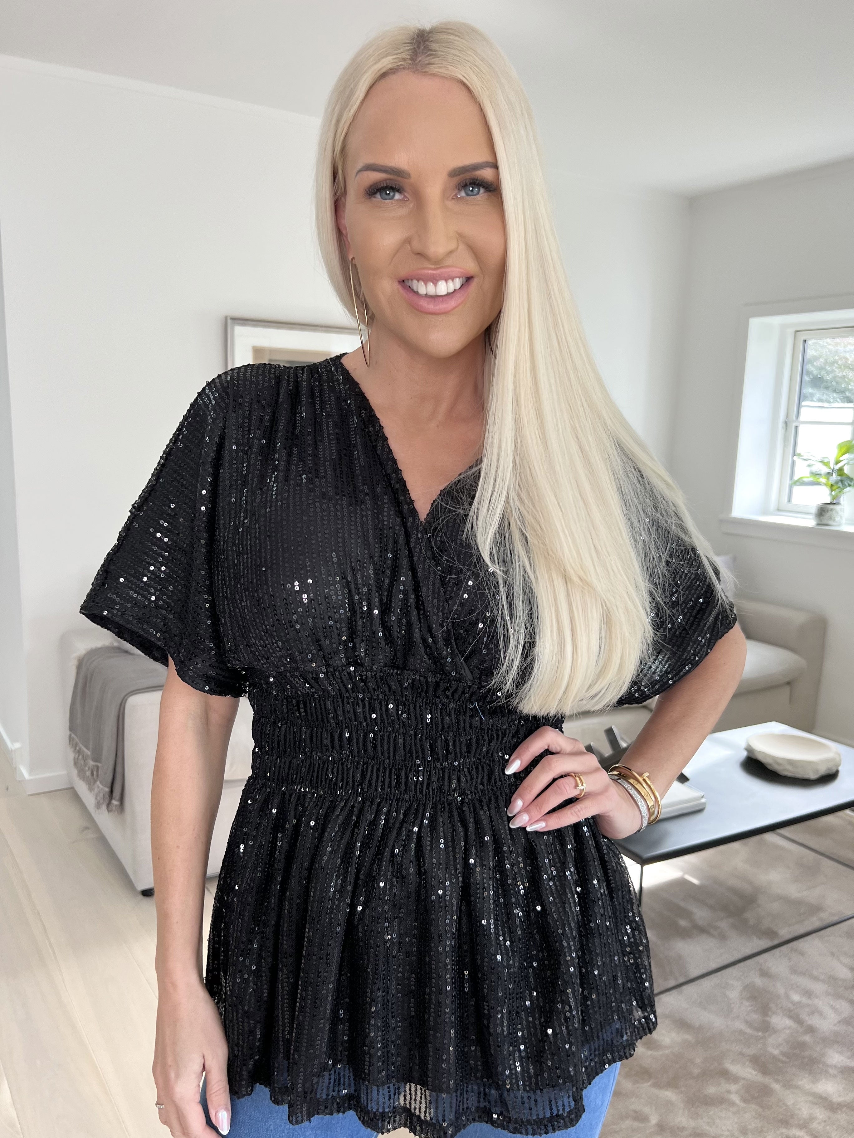 Pams Glitter Shirt - Sød tunika med smock og pailletter