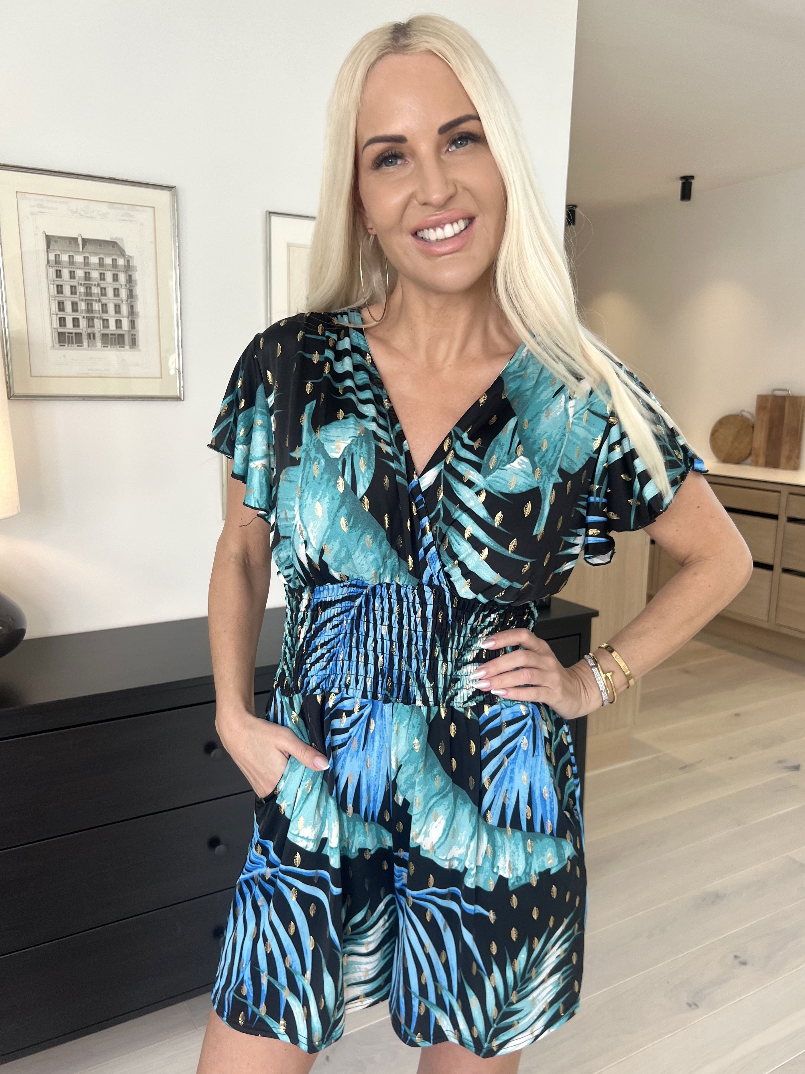 Pams Leaf Playsuit O/B - Mønstret elastisk buksedragt