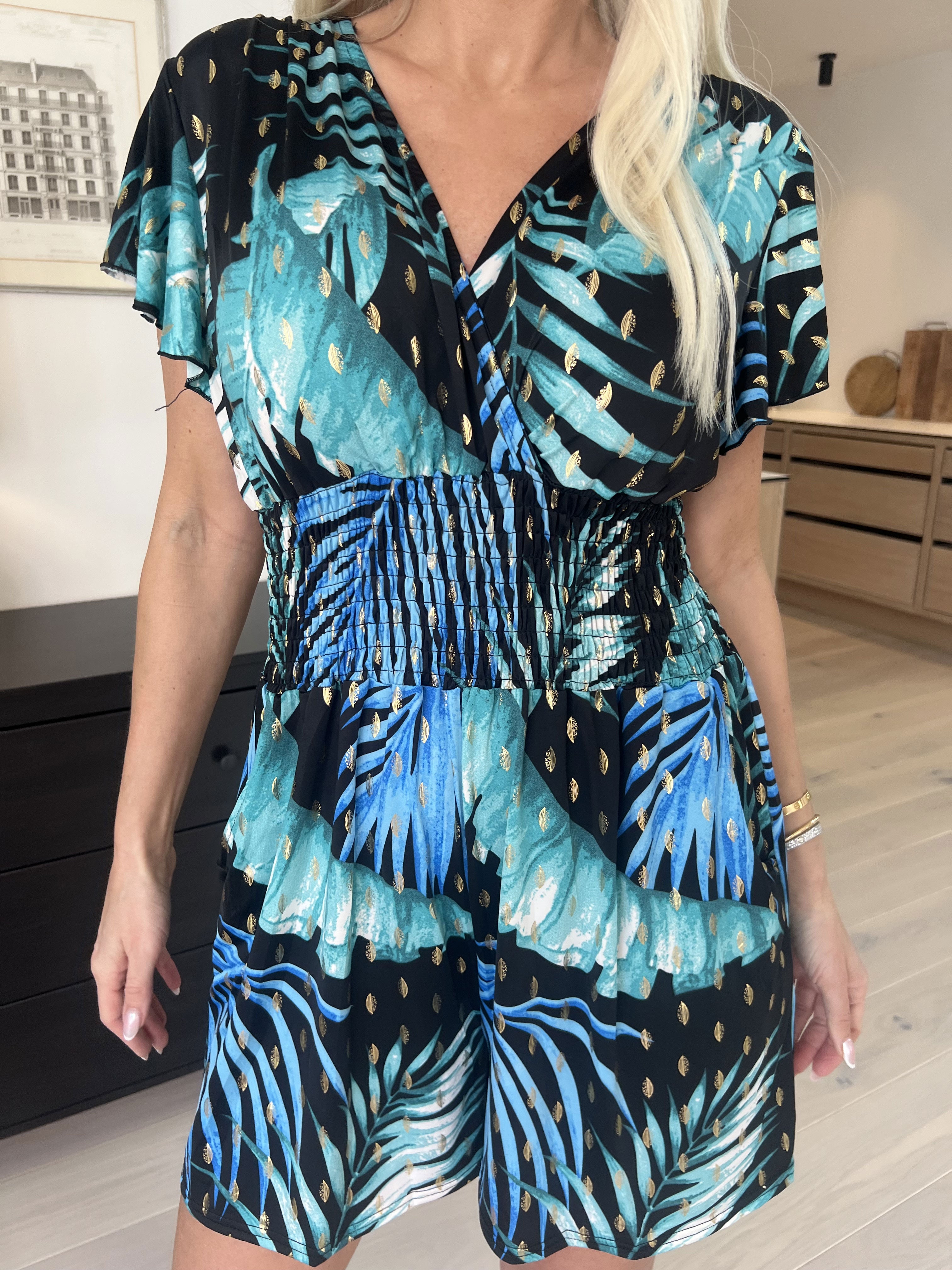 Pams Leaf Playsuit O/B - Mønstret elastisk buksedragt