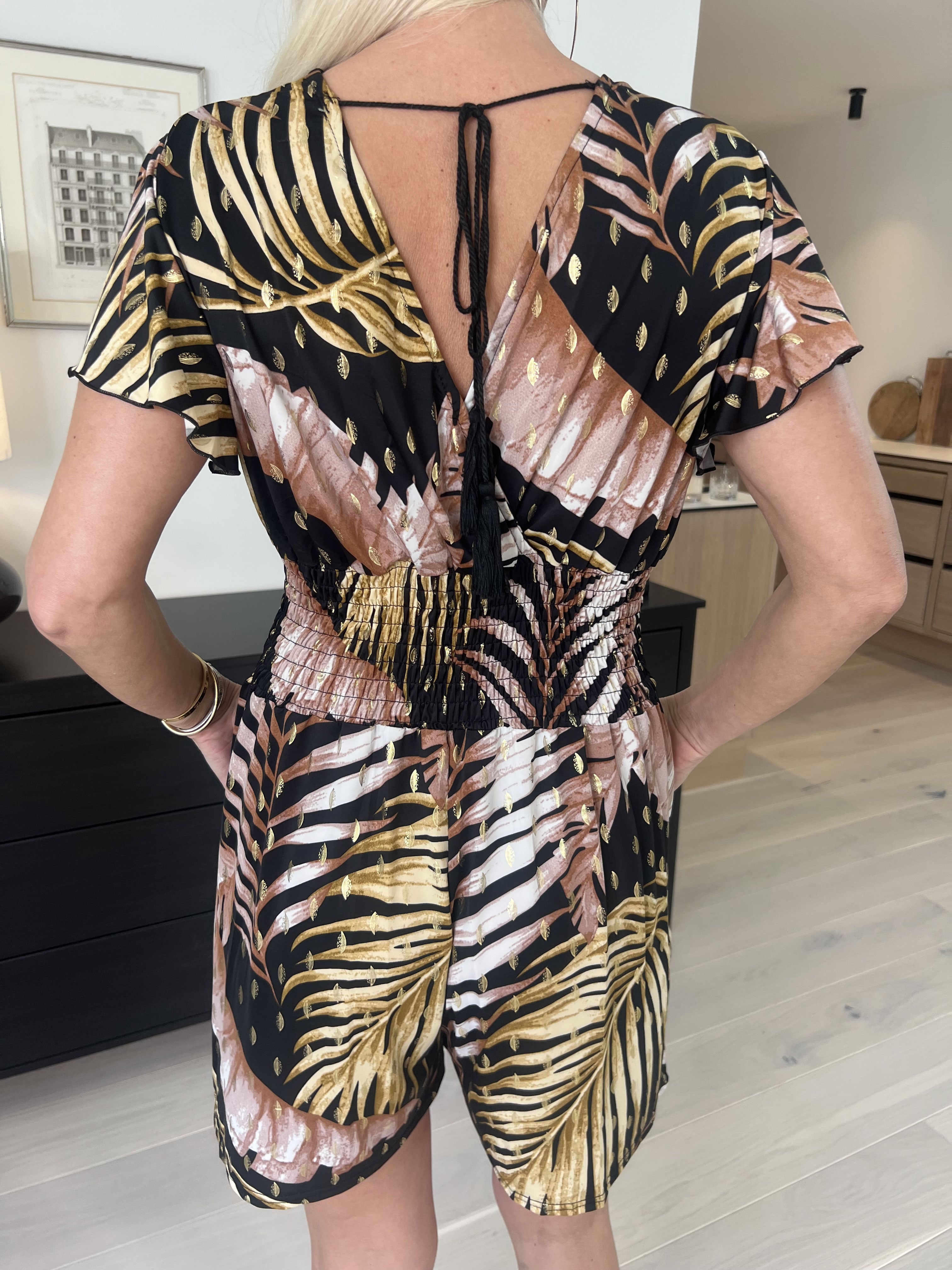 Pams Leaf Playsuit O/B - Mønstret elastisk buksedragt