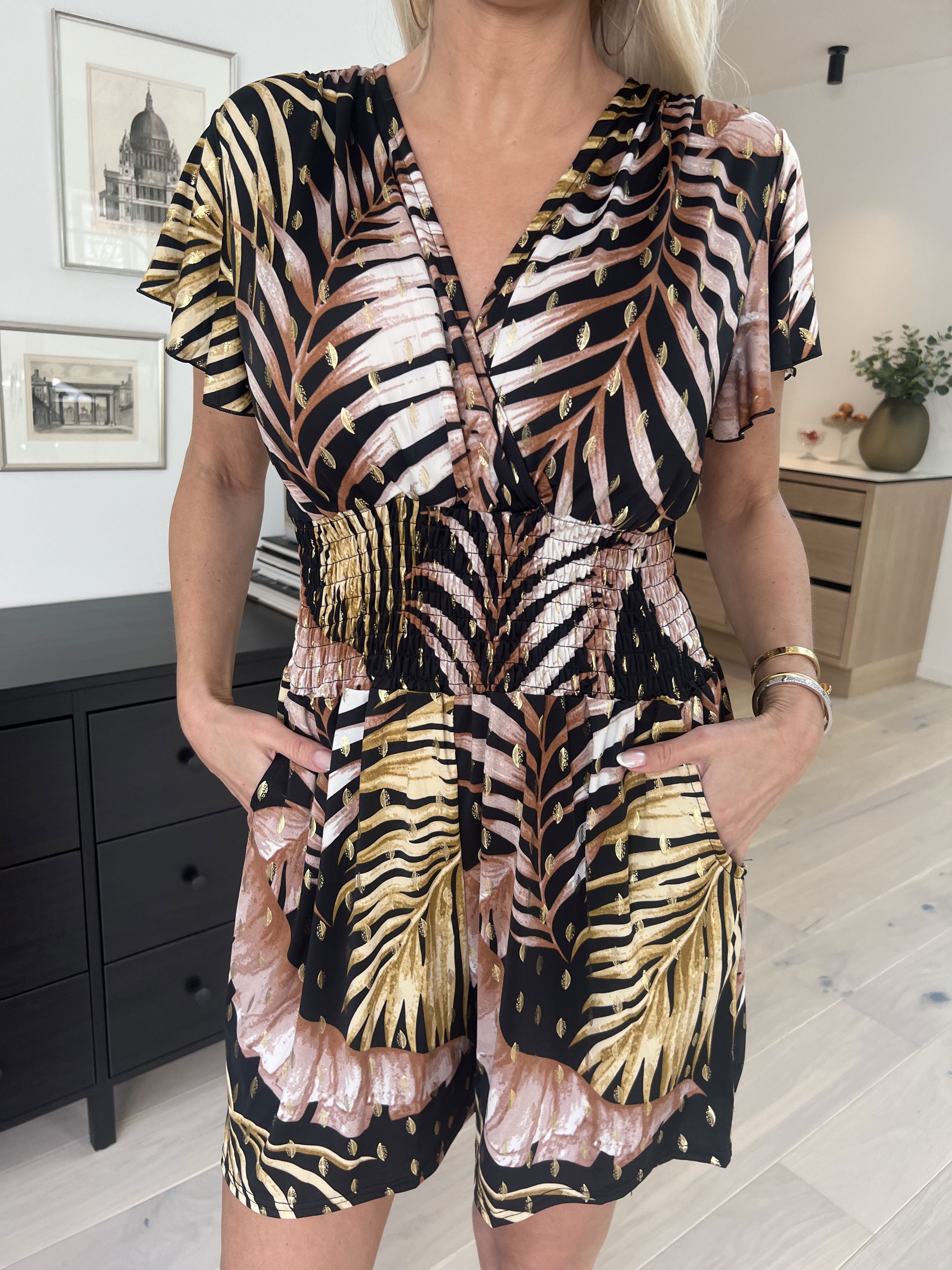 Pams Leaf Playsuit O/B - Mønstret elastisk buksedragt