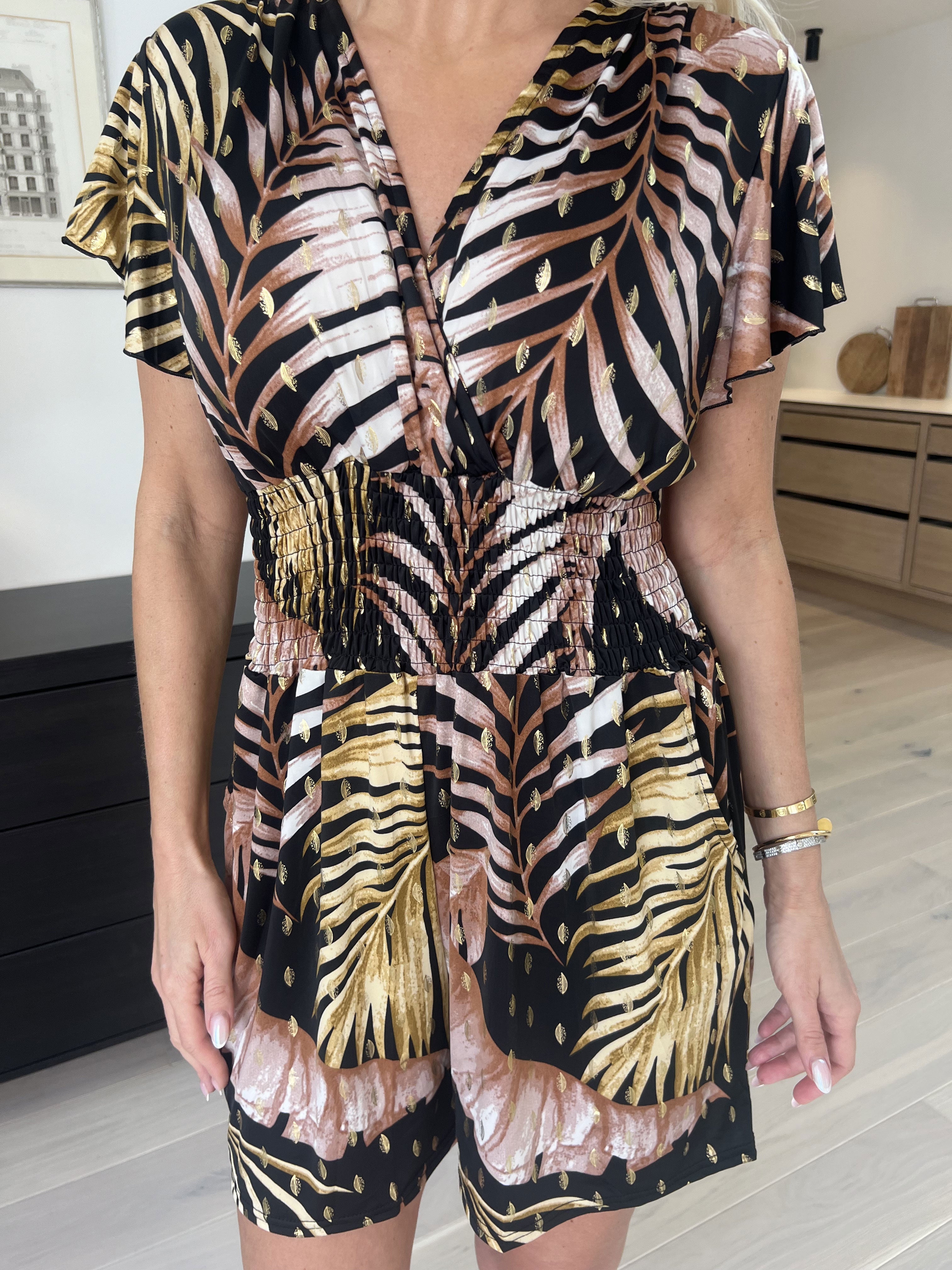 Pams Leaf Playsuit O/B - Mønstret elastisk buksedragt