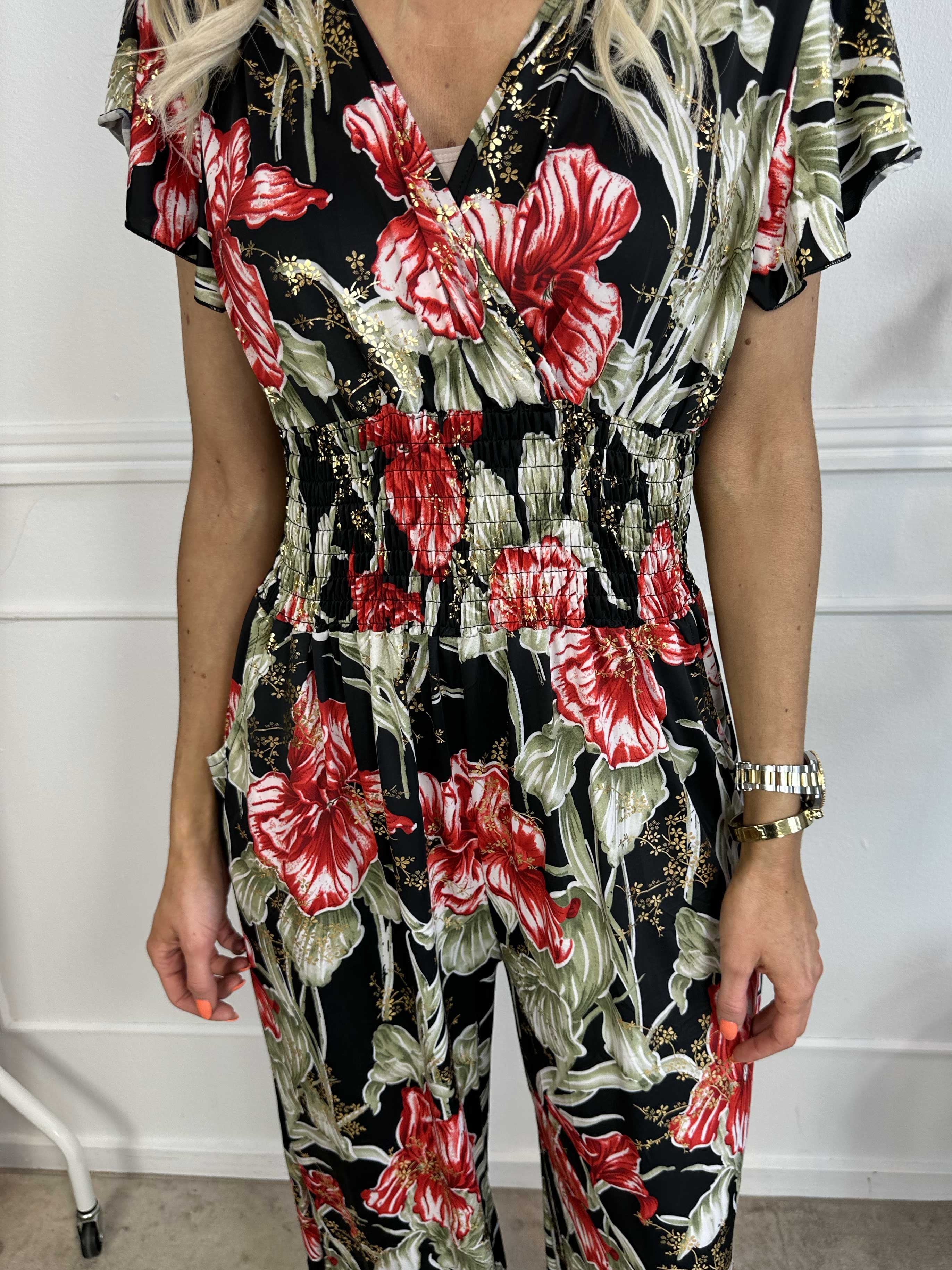 Pams Spring Jumpsuit O/B - Blomstret elastisk buksedragt