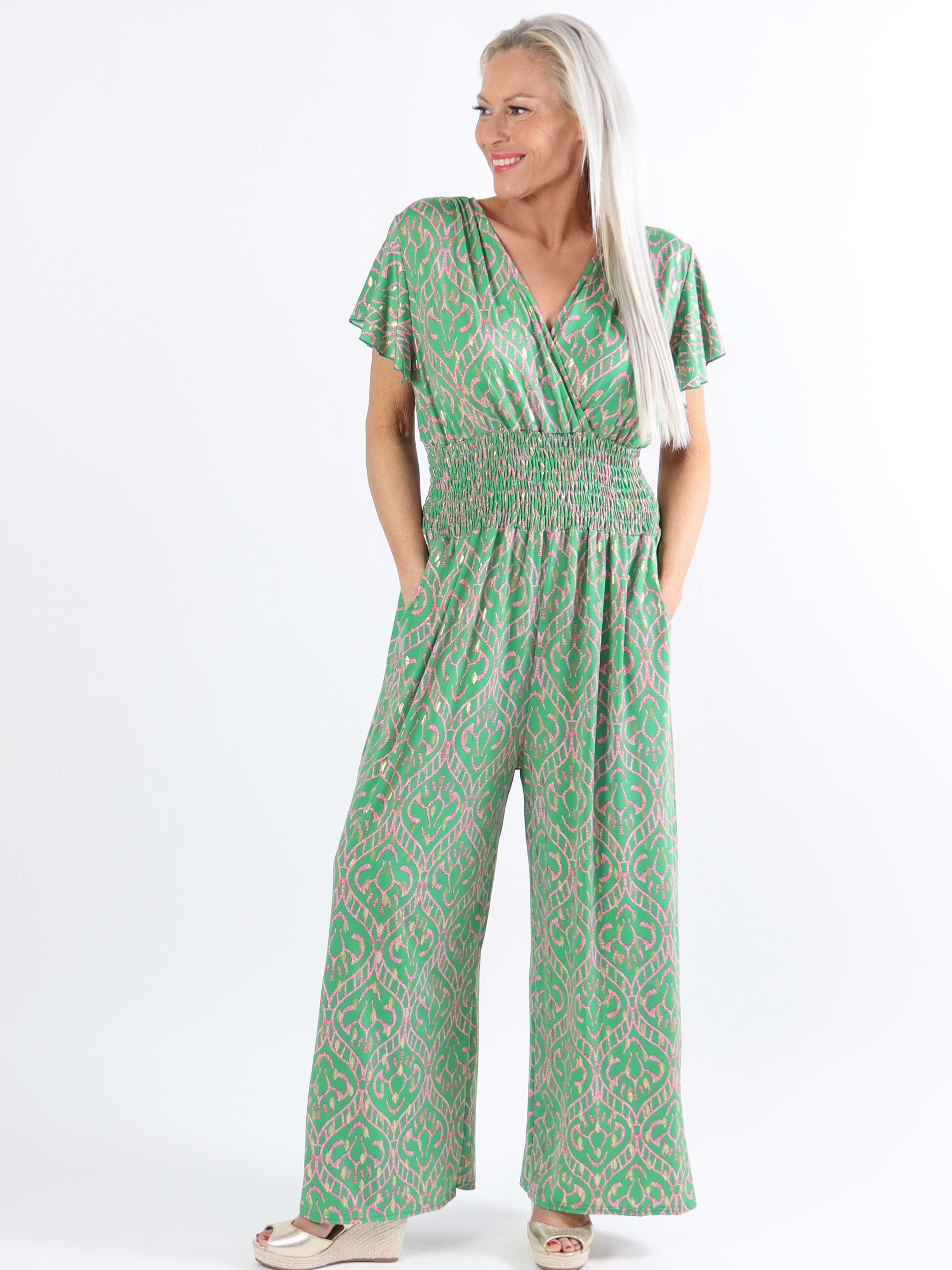 Pams Boho Jumpsuit O/B - Mønstret elastisk plus size buksedragt
