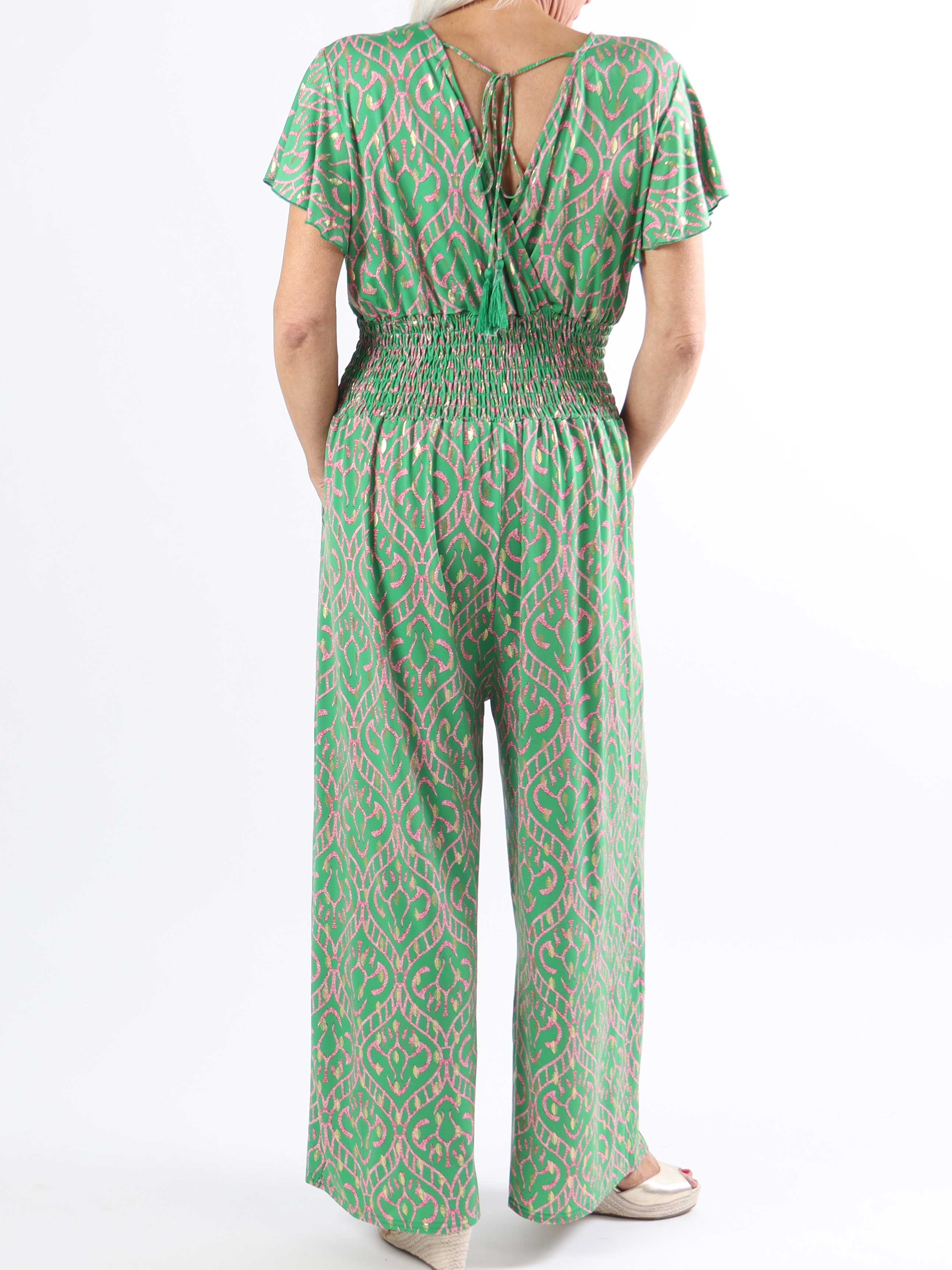 Pams Boho Jumpsuit O/B - Mønstret elastisk plus size buksedragt