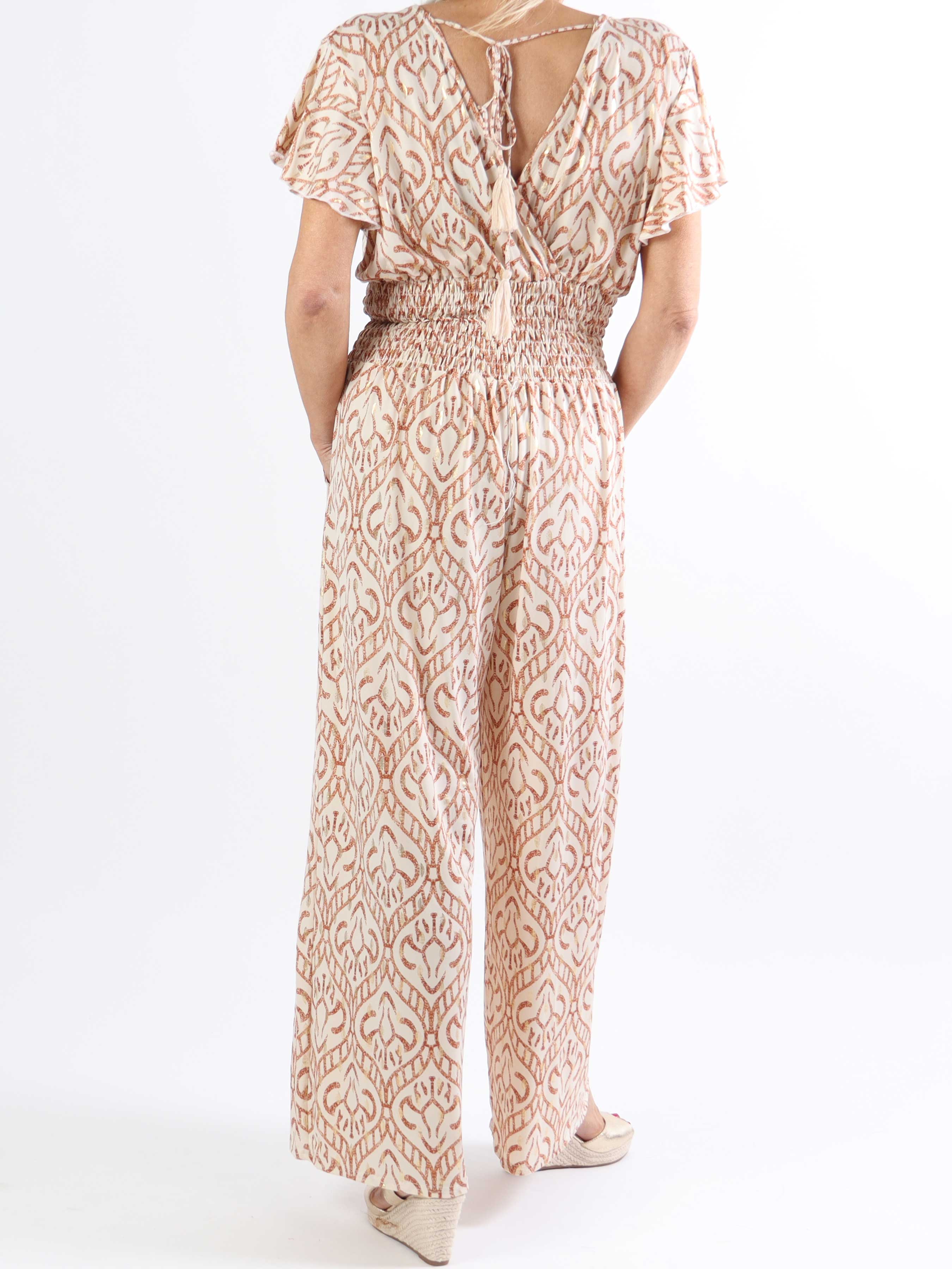 Pams Boho Jumpsuit O/B - Mønstret elastisk plus size buksedragt