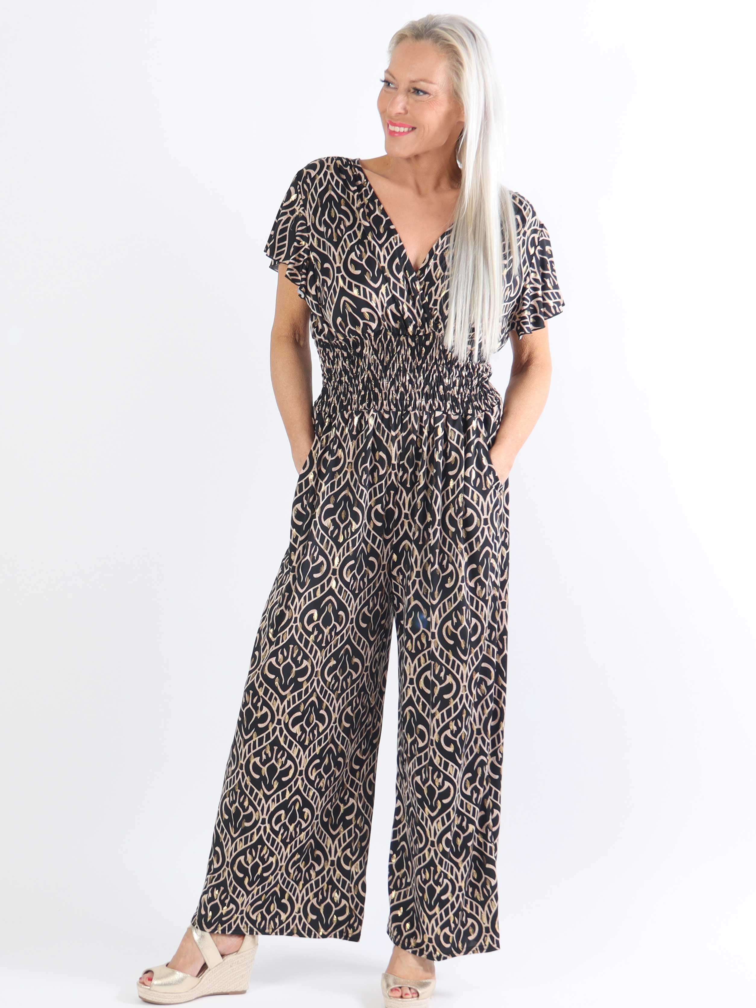 Pams Boho Jumpsuit O/B - Mønstret elastisk plus size buksedragt