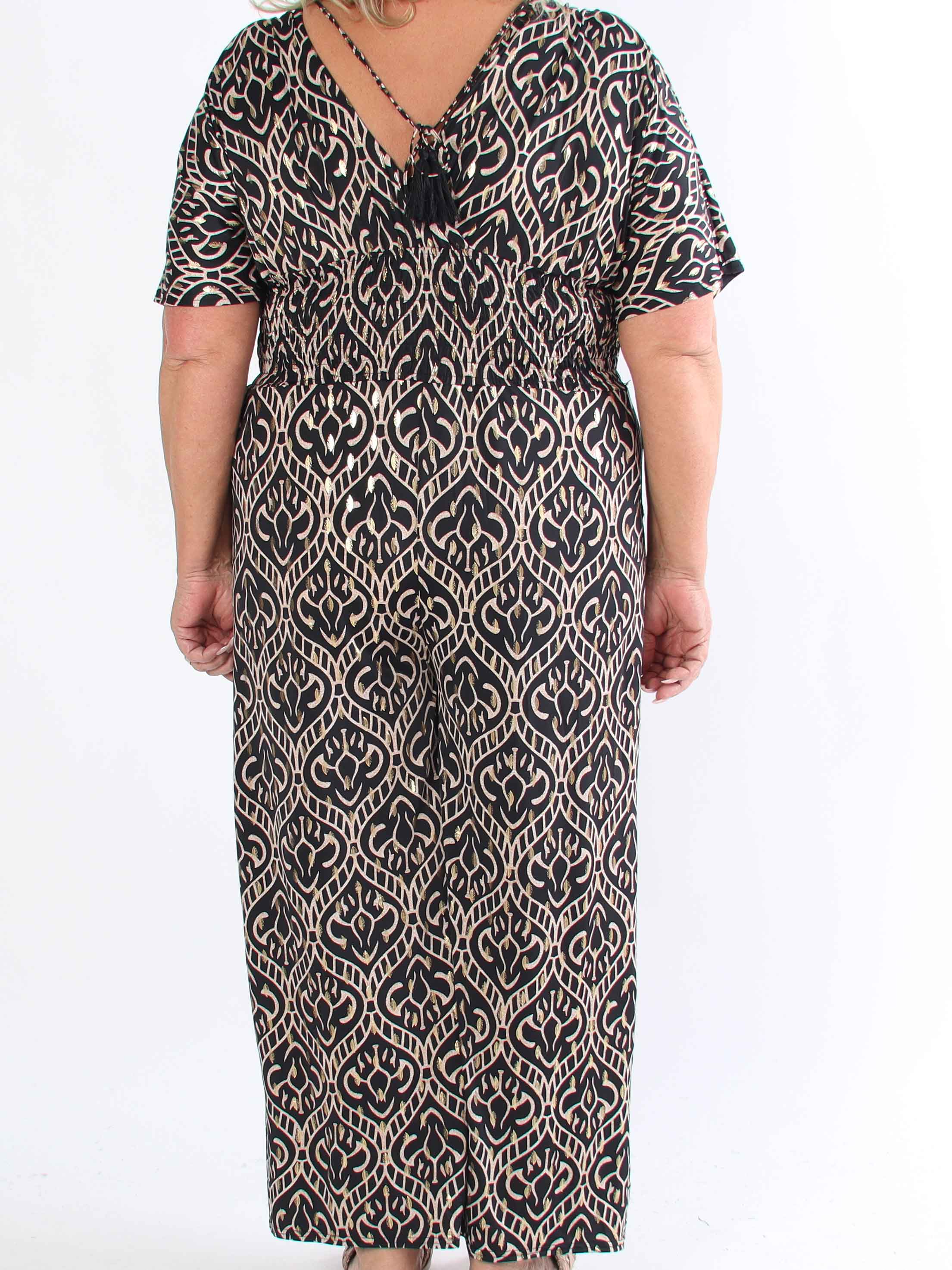 Pams Boho Jumpsuit - Elastisk plus size buksedragt med v-udskæring