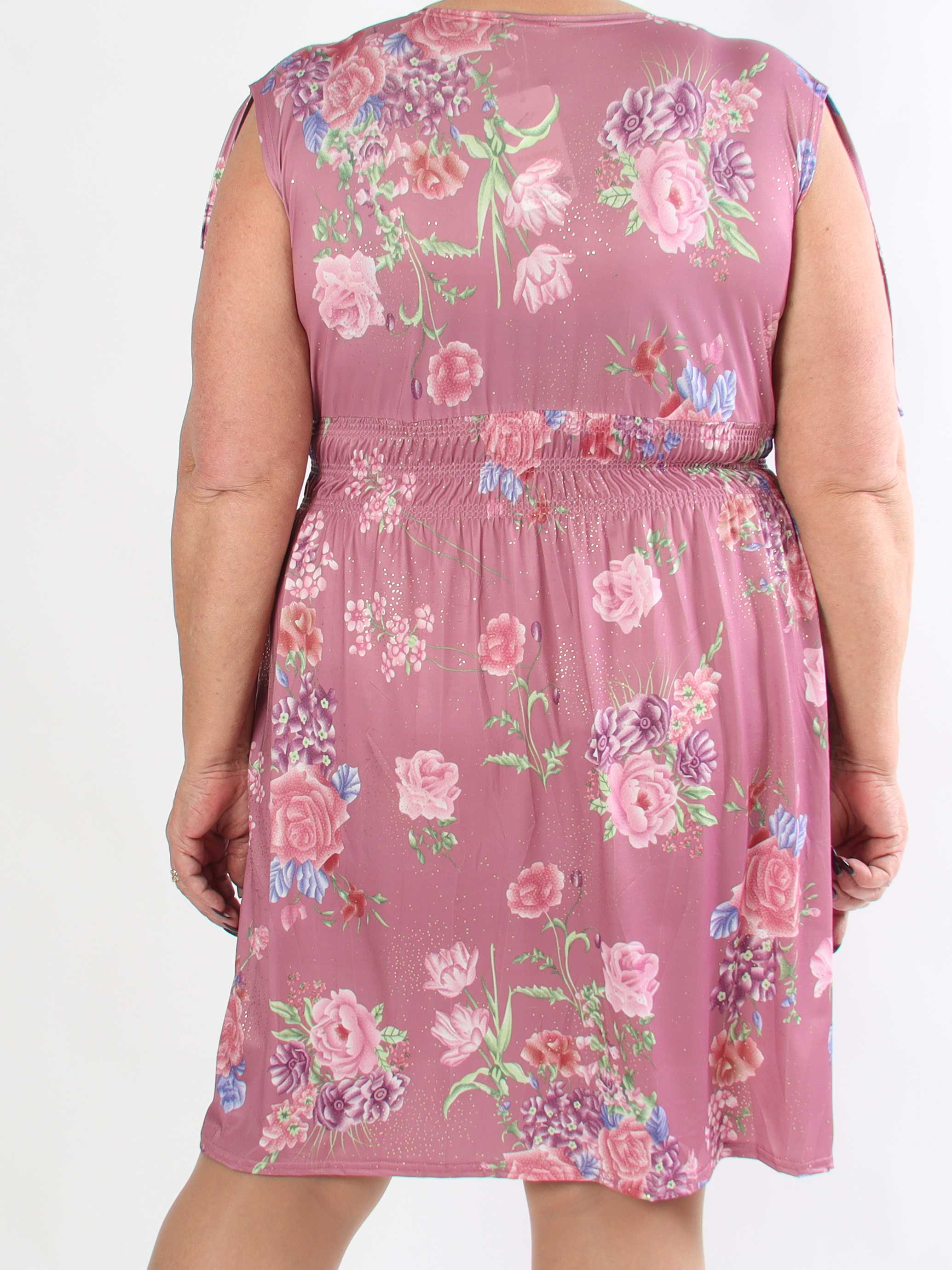 Pams Bouquet Short - Kort plus size kjole med blomster og guld støv