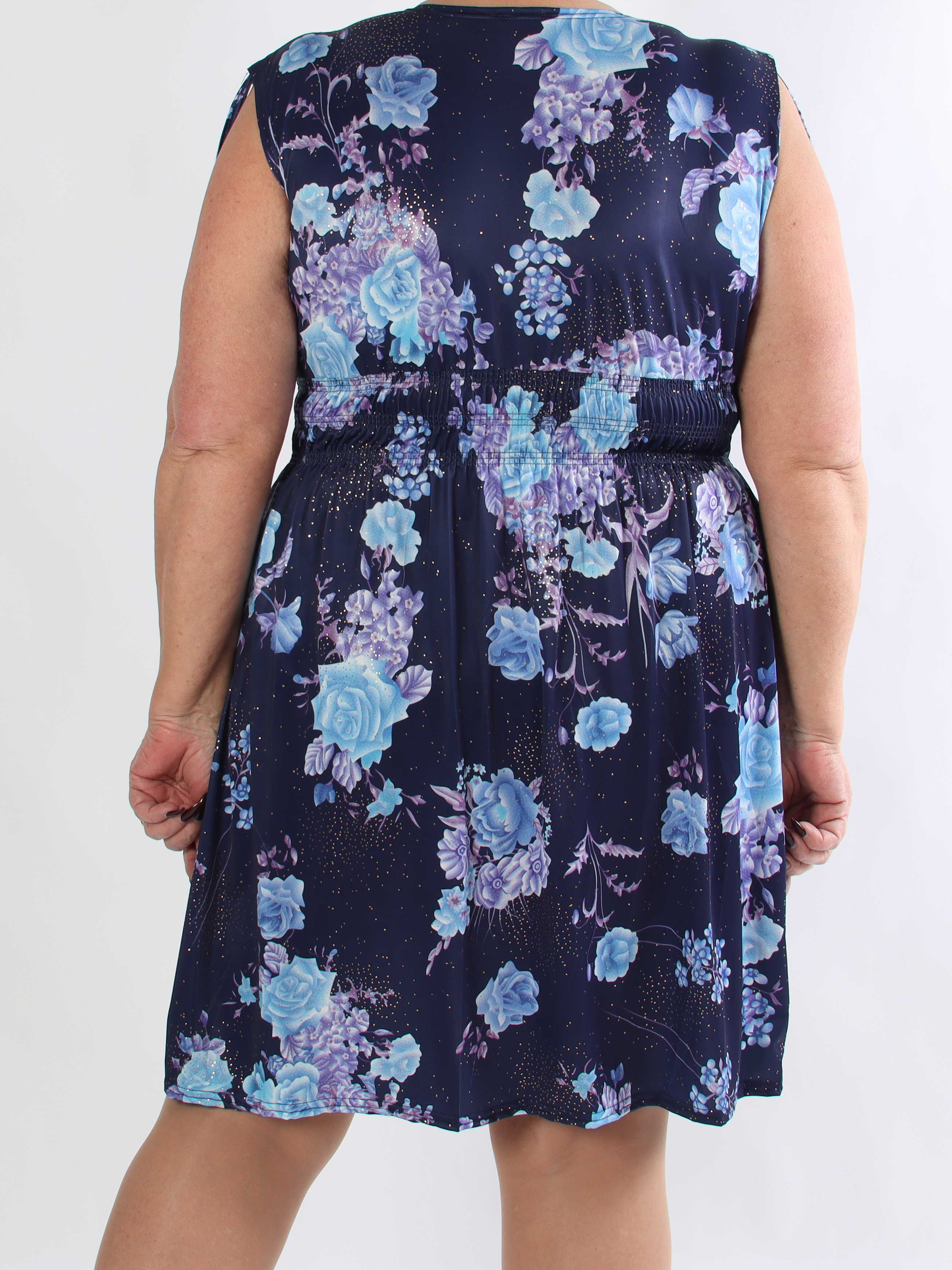 Pams Bouquet Short - Kort plus size kjole med blomster og guld støv