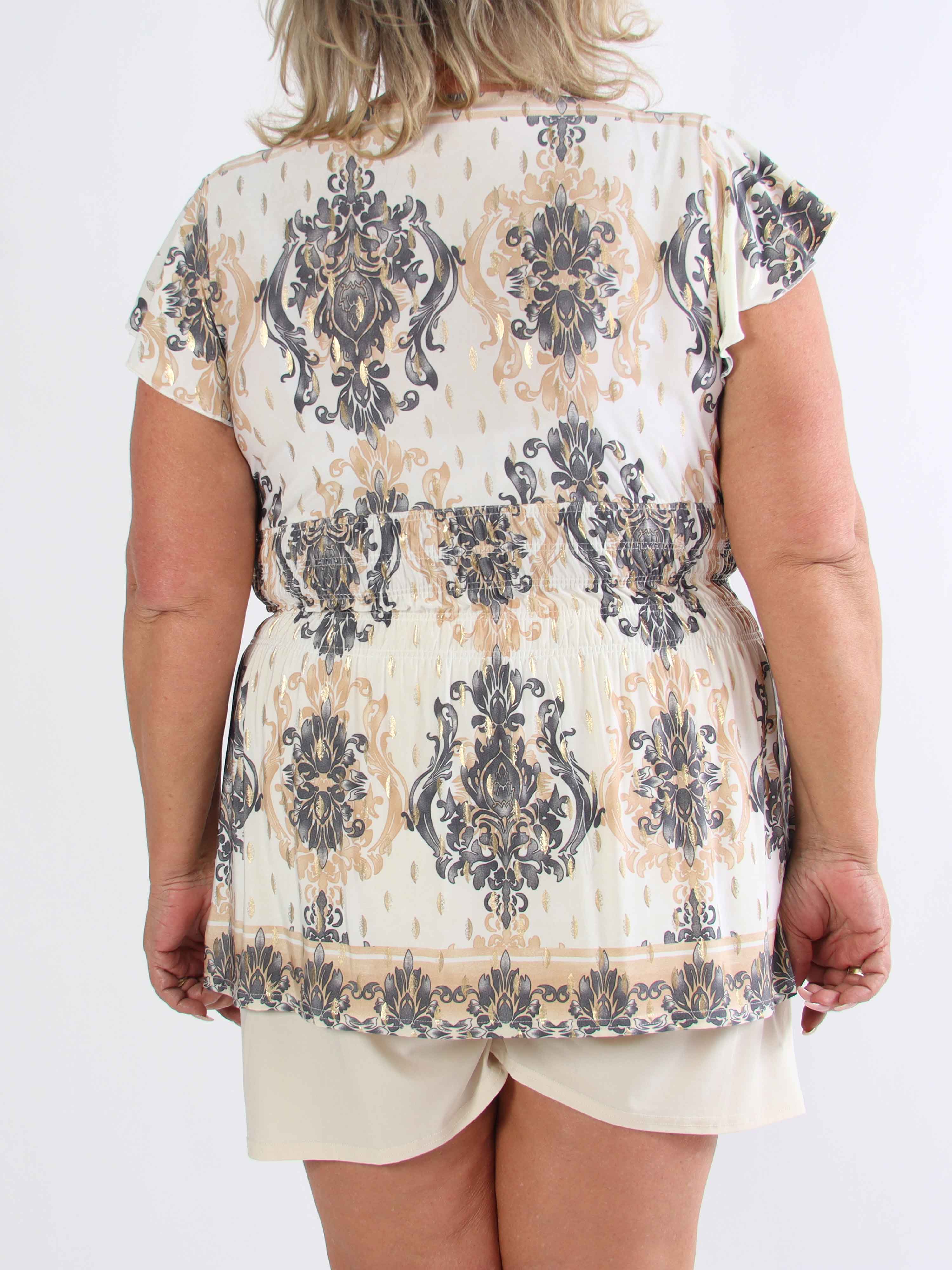Pams Elegance Shirt - Sød plus size elastisk bluse med fint print