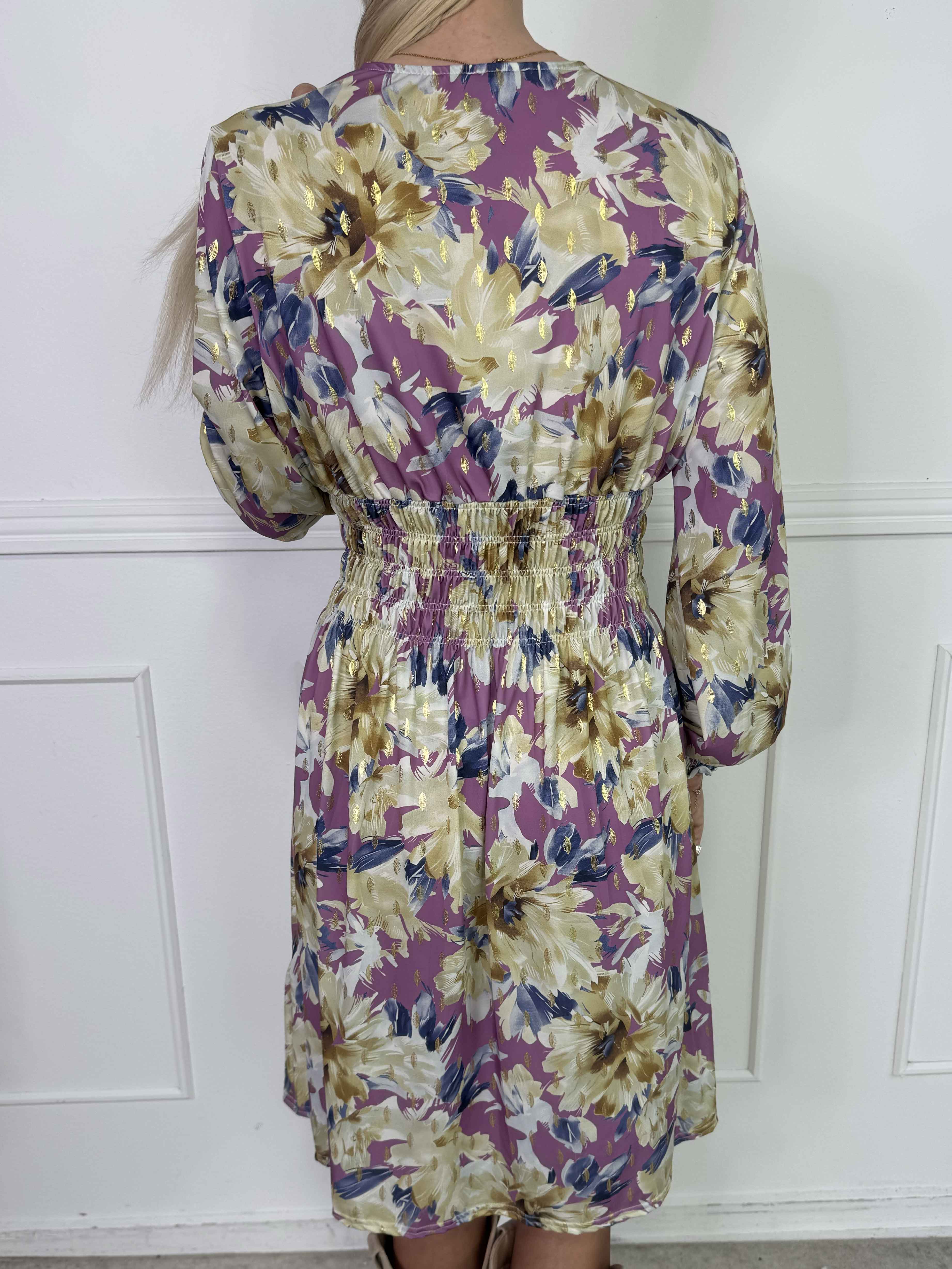 Pams Flora Short L/S - Elastisk kjole i krølfrit stof med lange ærmer