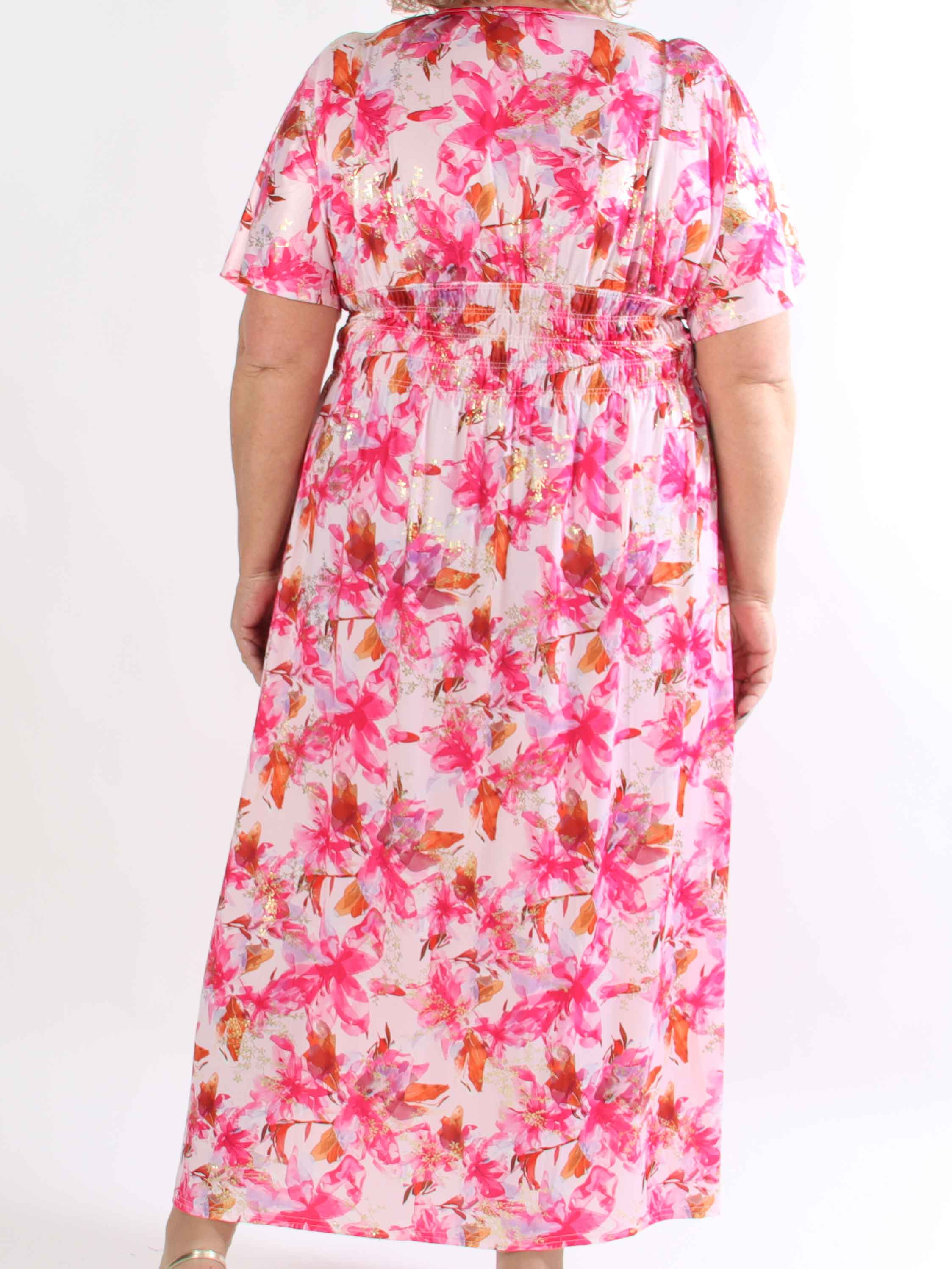 Pams Flourish - Lang plus size kjole med fine blomster og guld blade