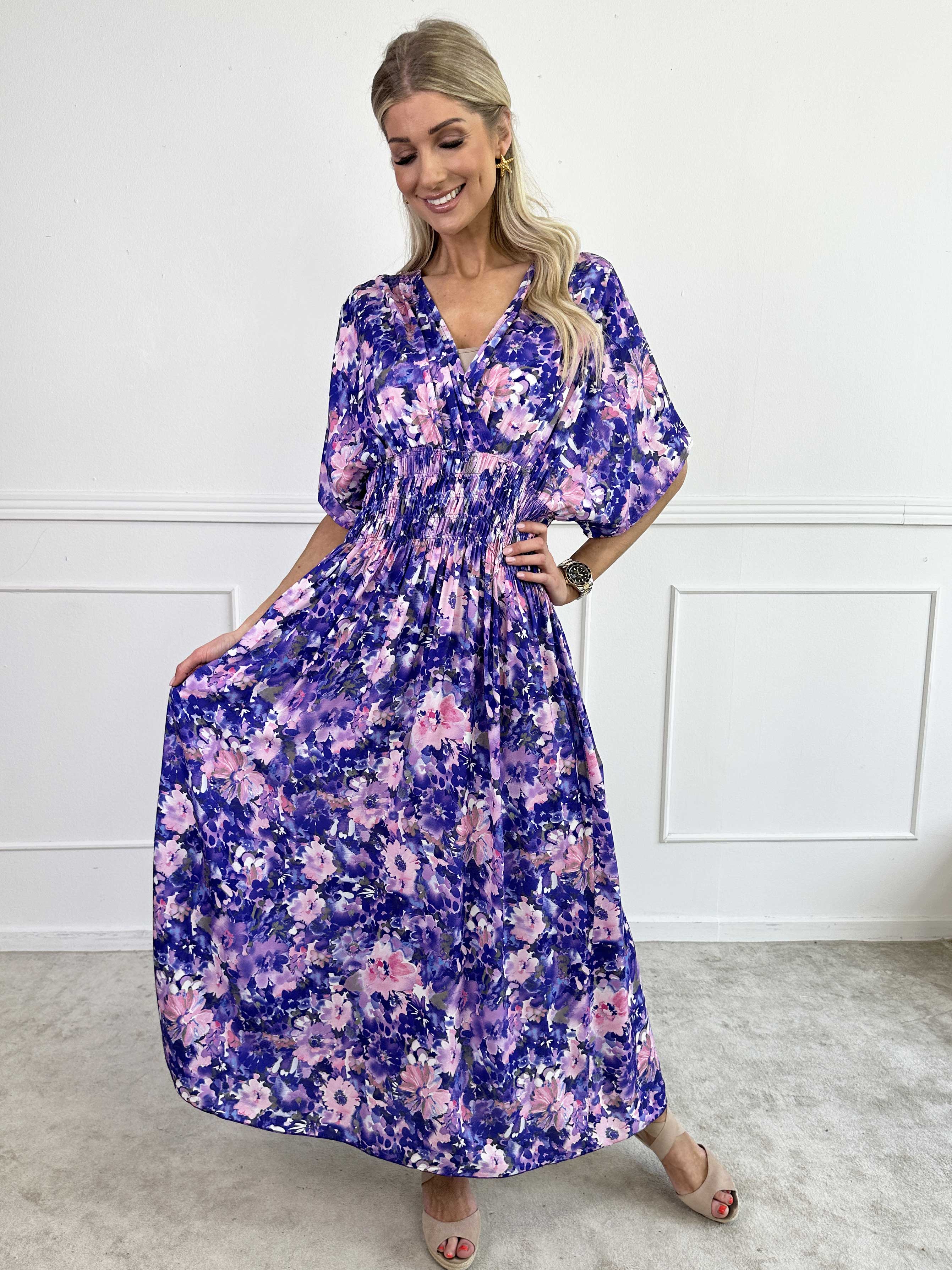 Pams Flower Viscose - Kjole i viskose med blomsterprint og smock