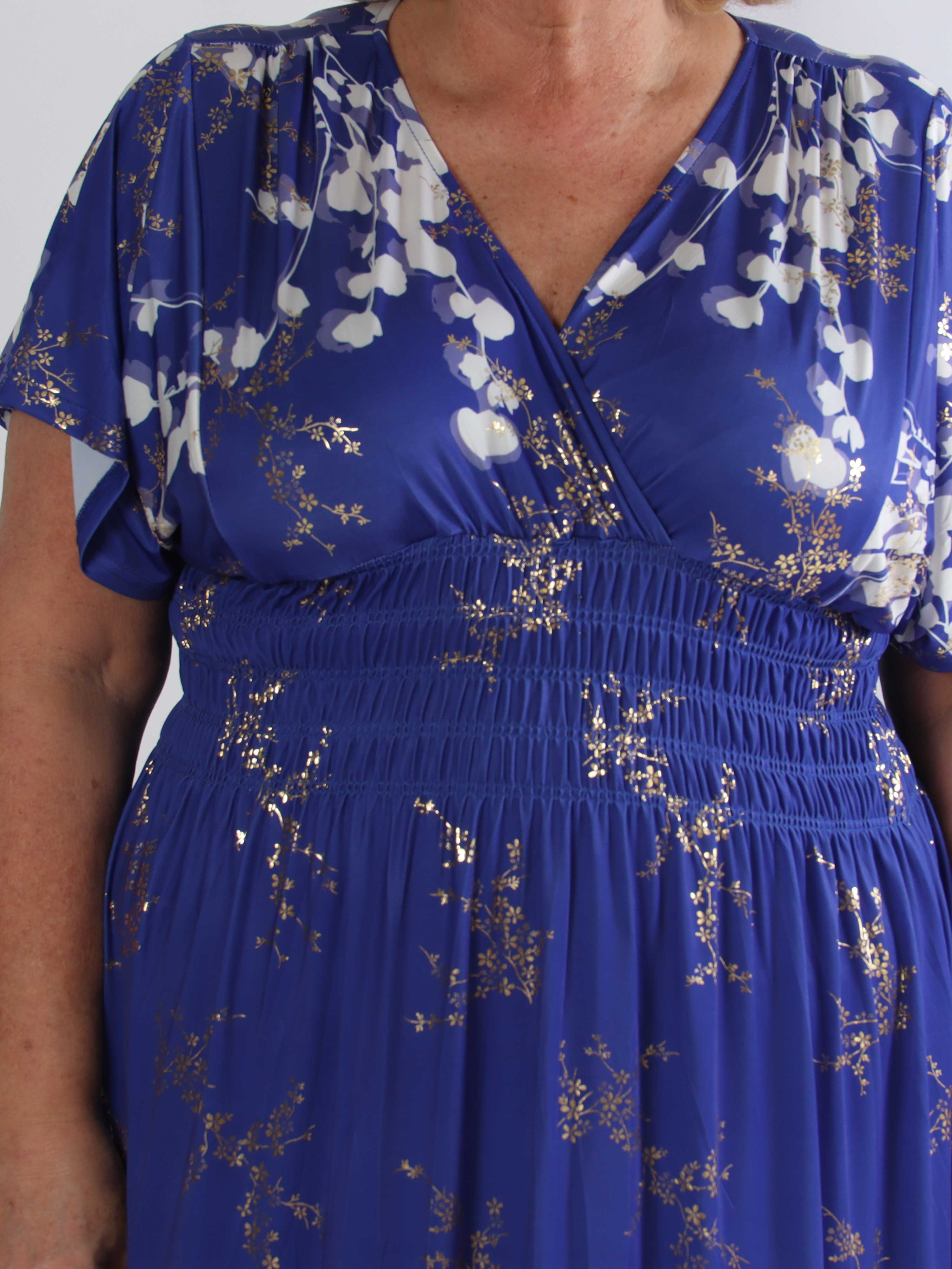 Pams Gilded Midi - Plus size kjole med blomsterprint og guld blade