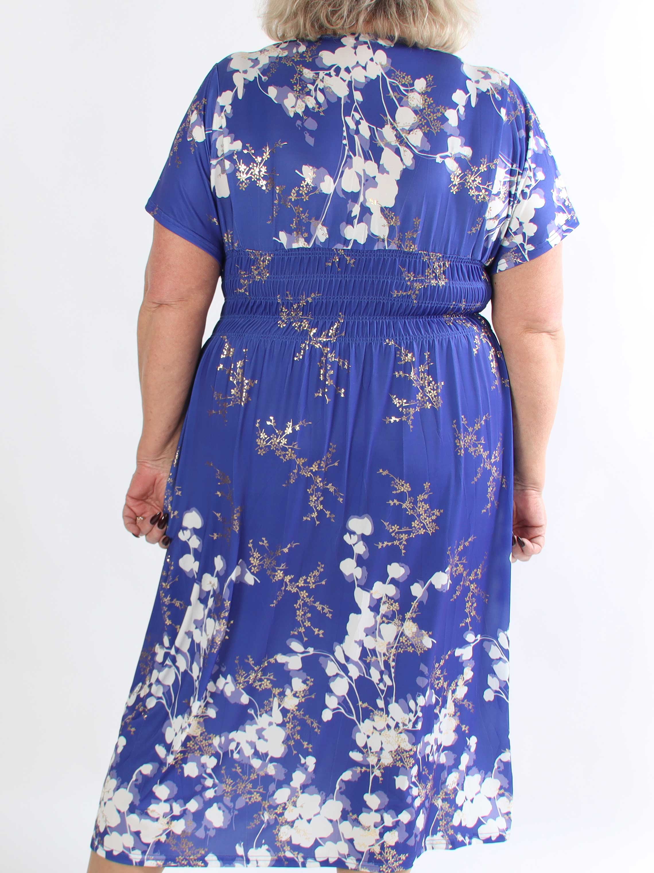 Pams Gilded Midi - Plus size kjole med blomsterprint og guld blade