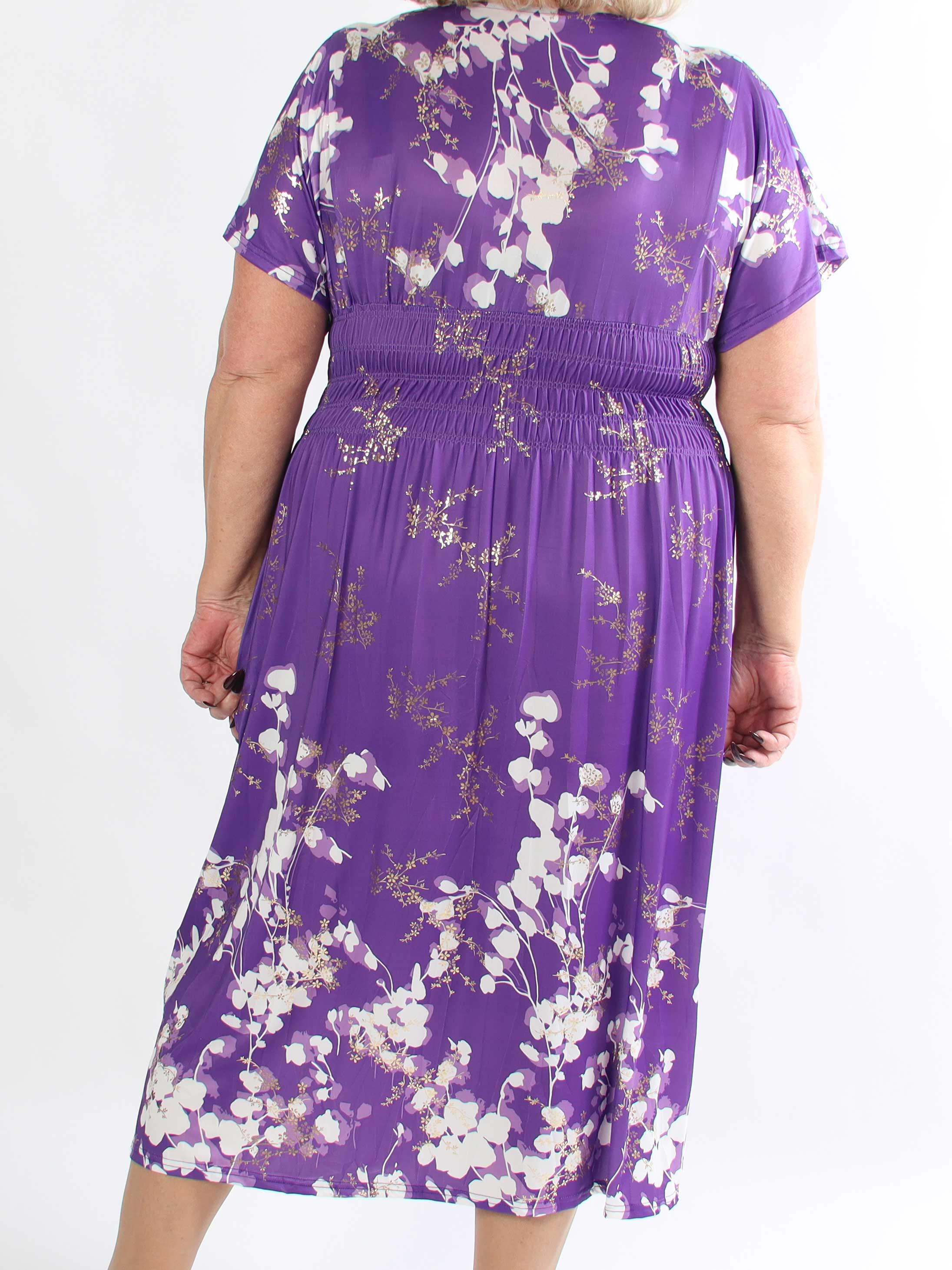 Pams Gilded Midi - Plus size kjole med blomsterprint og guld blade