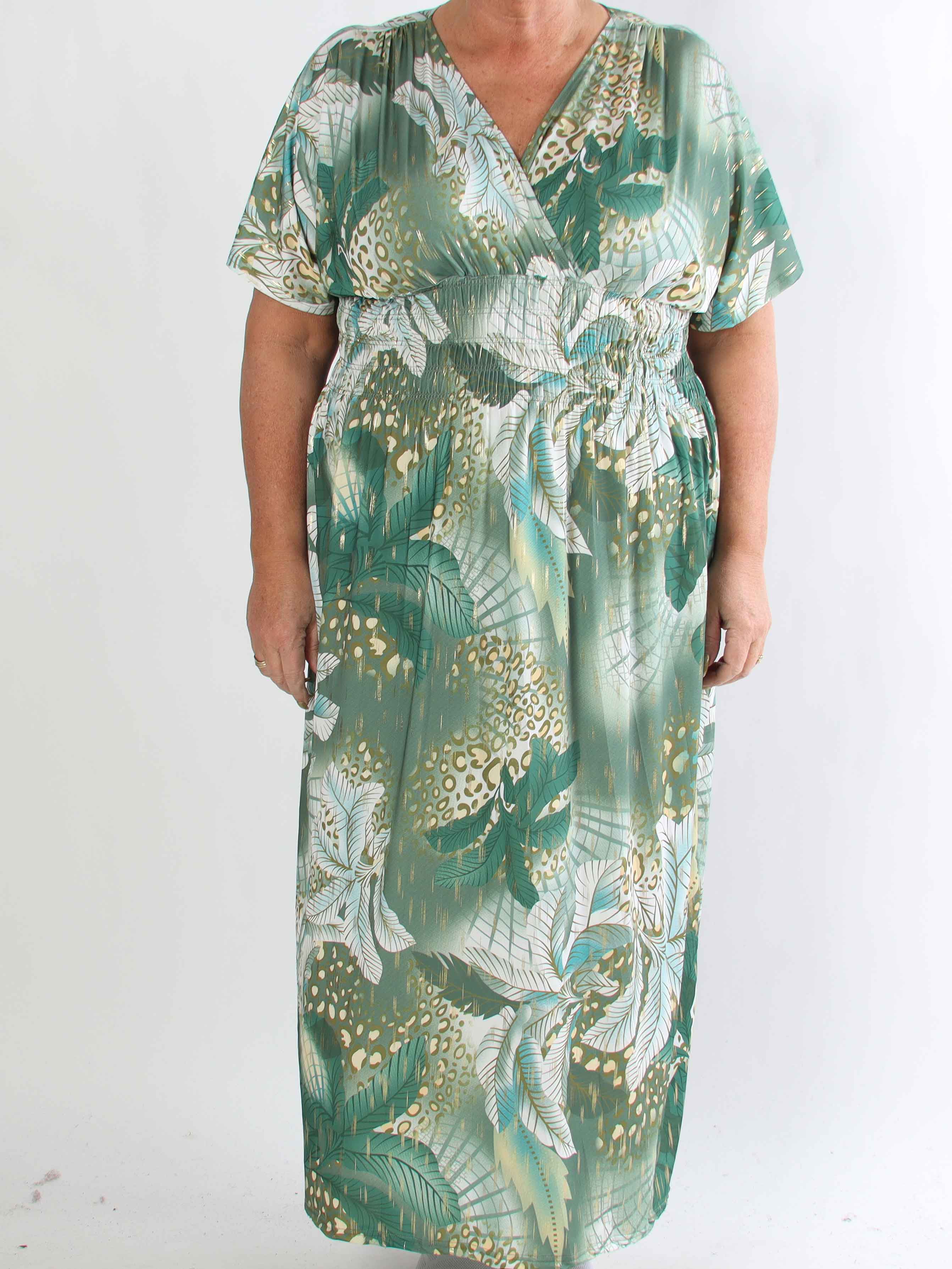 Pams Multi Leo - Plus size elastisk kjole med print og guld detaljer