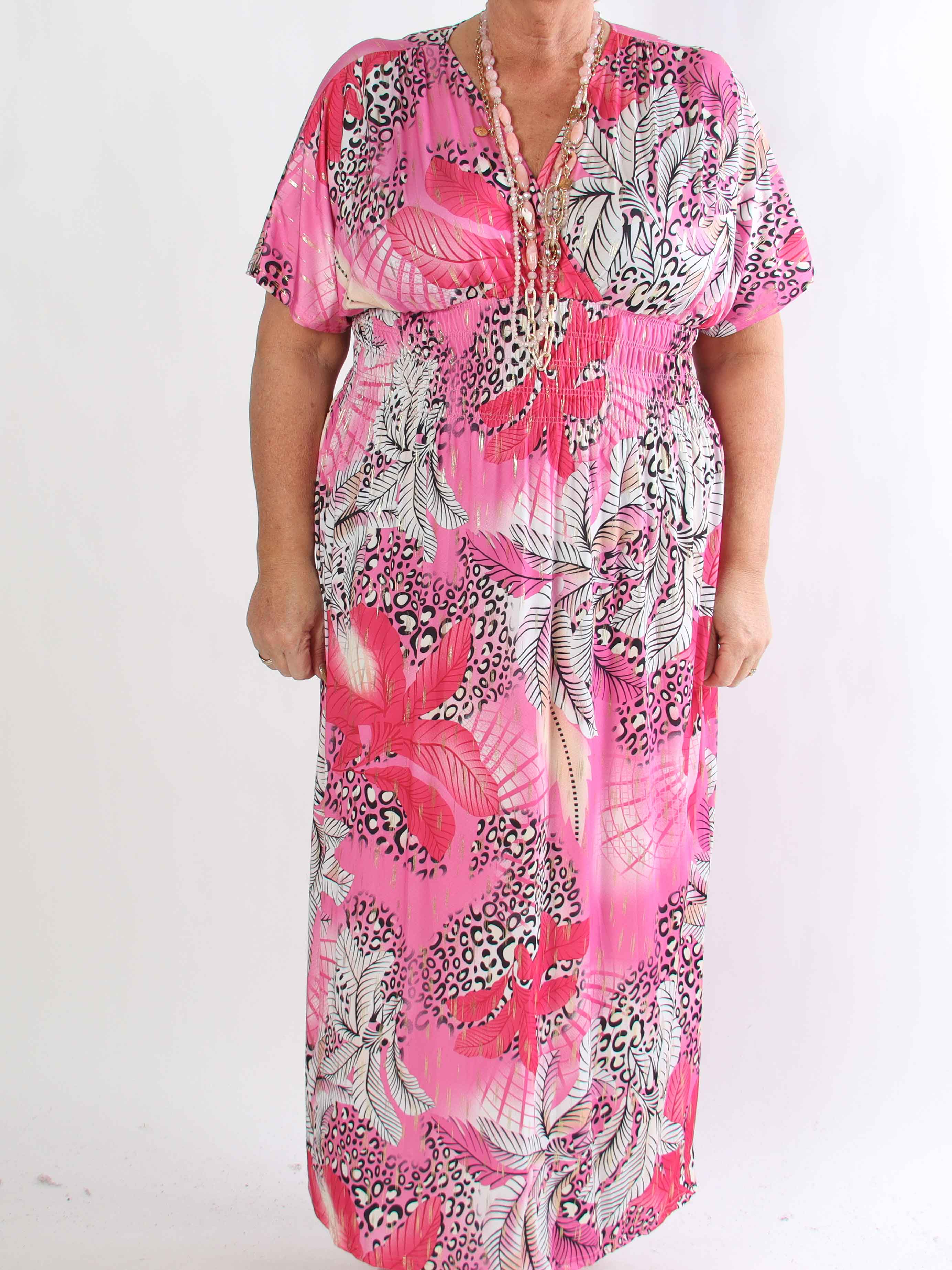 Pams Multi Leo - Plus size elastisk kjole med print og guld detaljer
