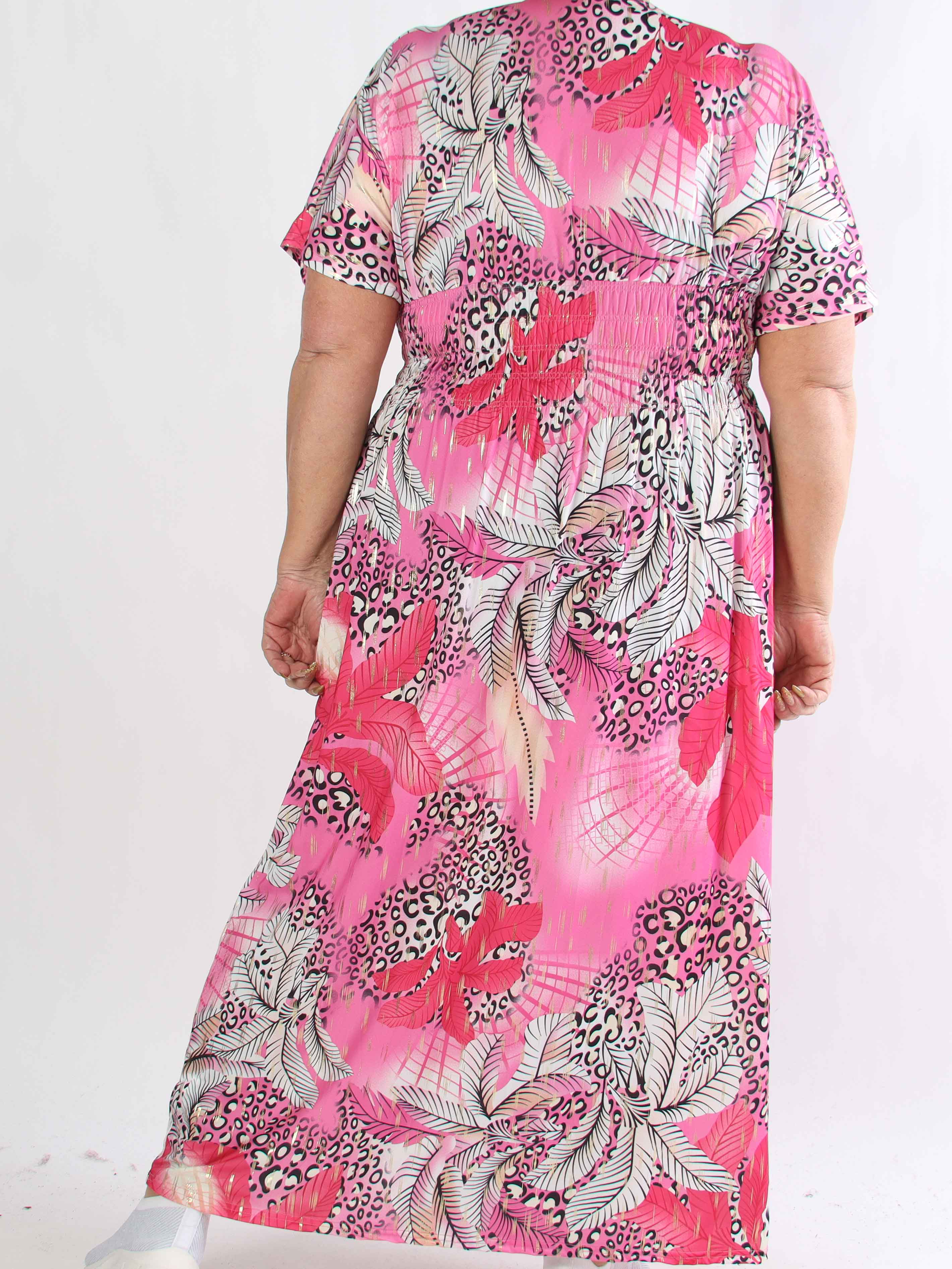 Pams Multi Leo - Plus size elastisk kjole med print og guld detaljer