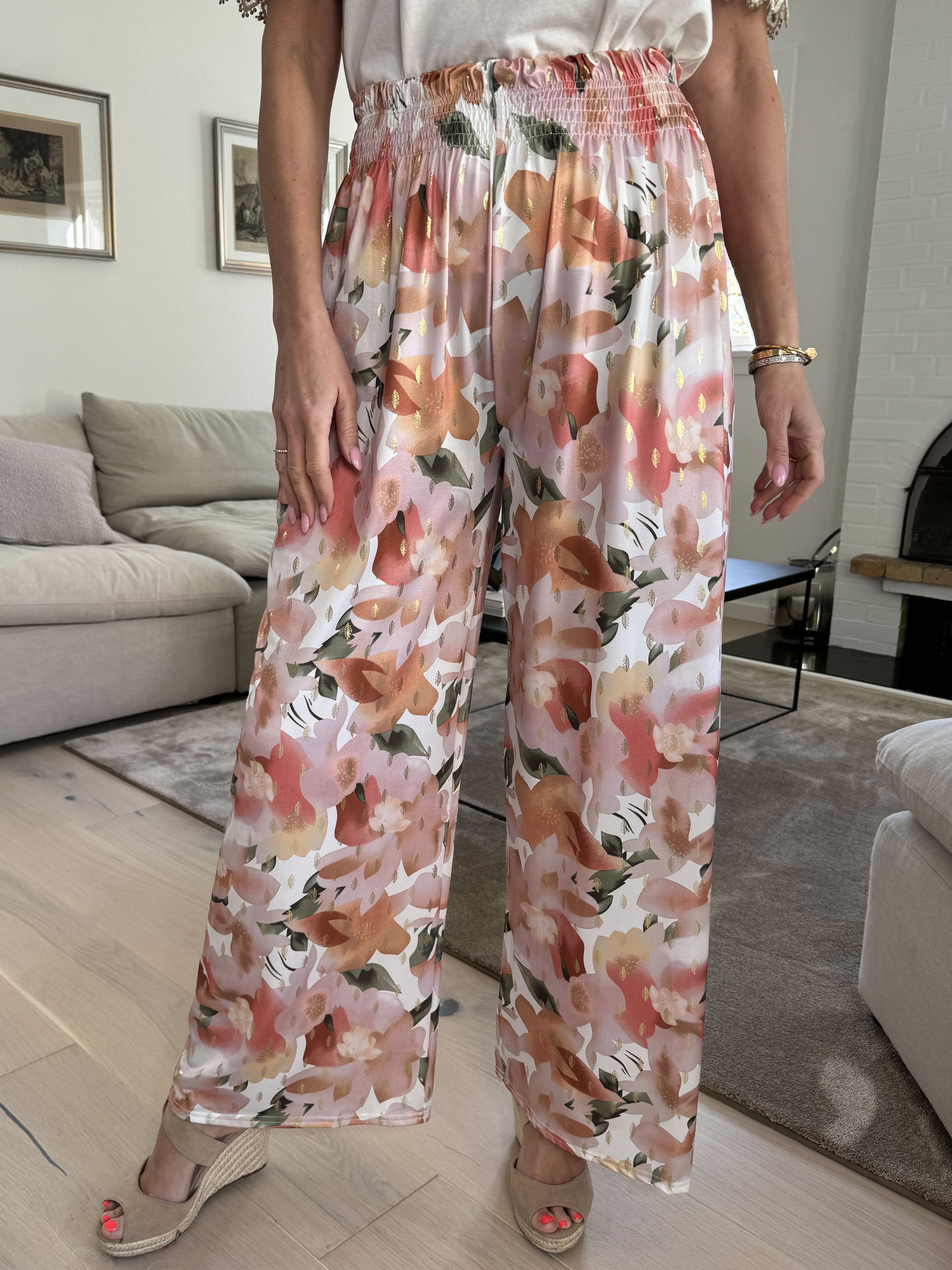 Pams sweet flower pants - Elastiske krølfri bukser med elastiklinning