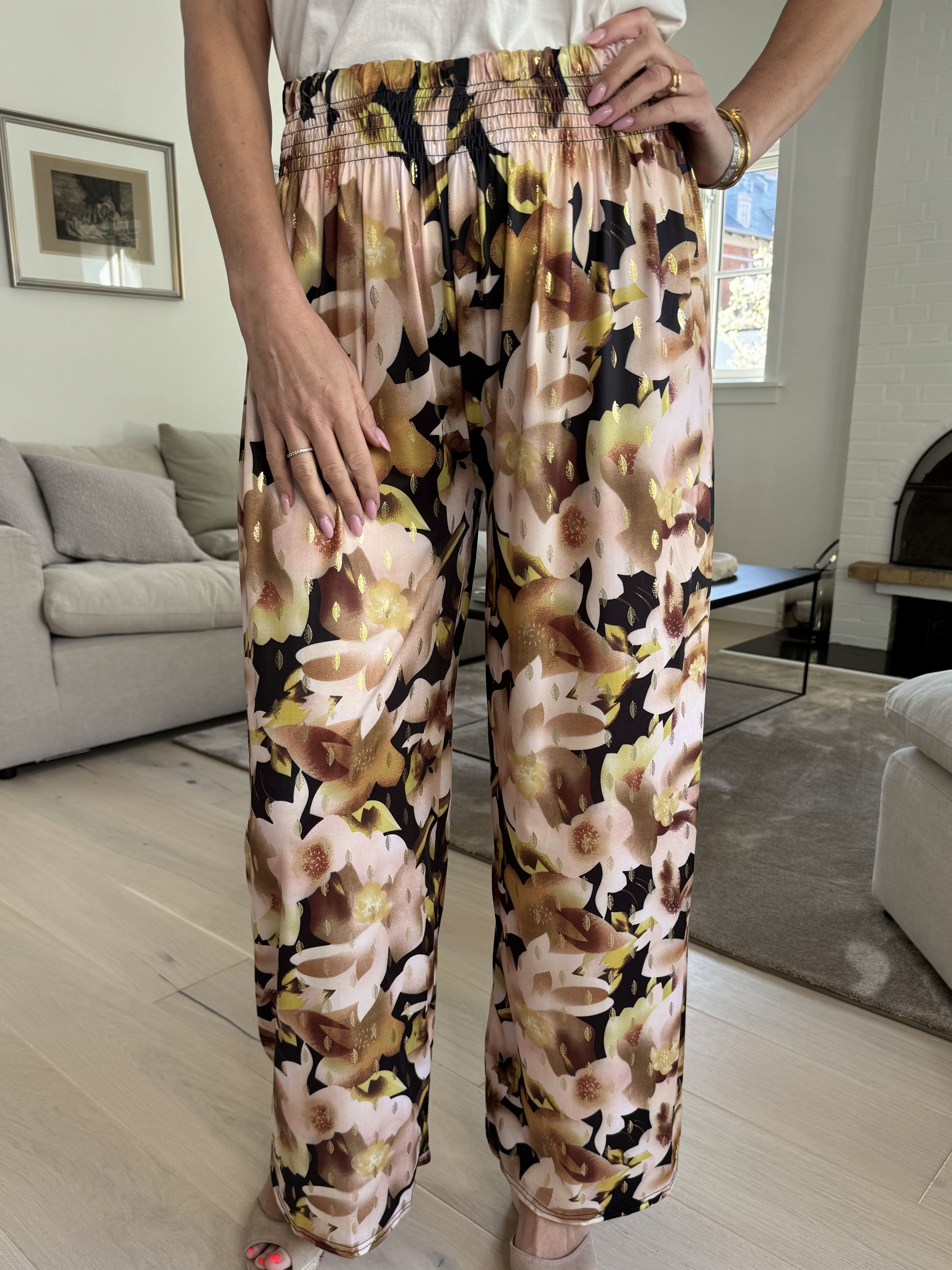 Pams sweet flower pants - Elastiske krølfri bukser med elastiklinning