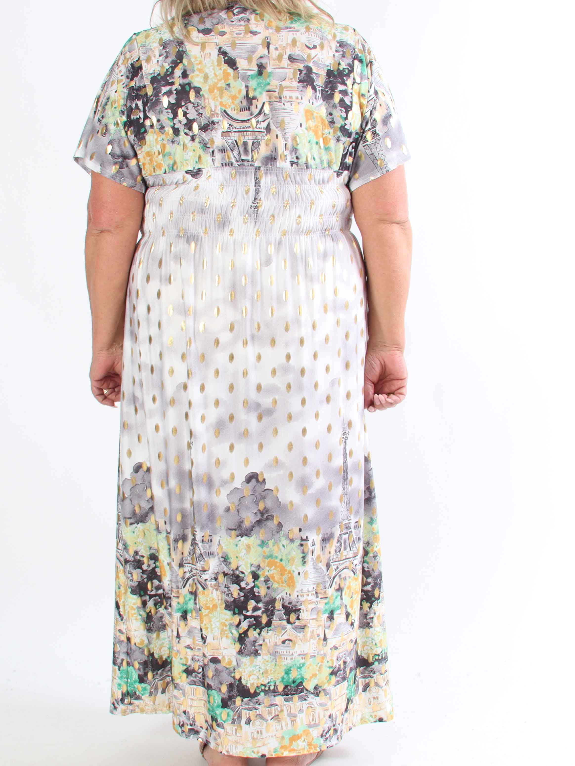 Pams Paris - Lang elastisk plus size kjole med guld dutter