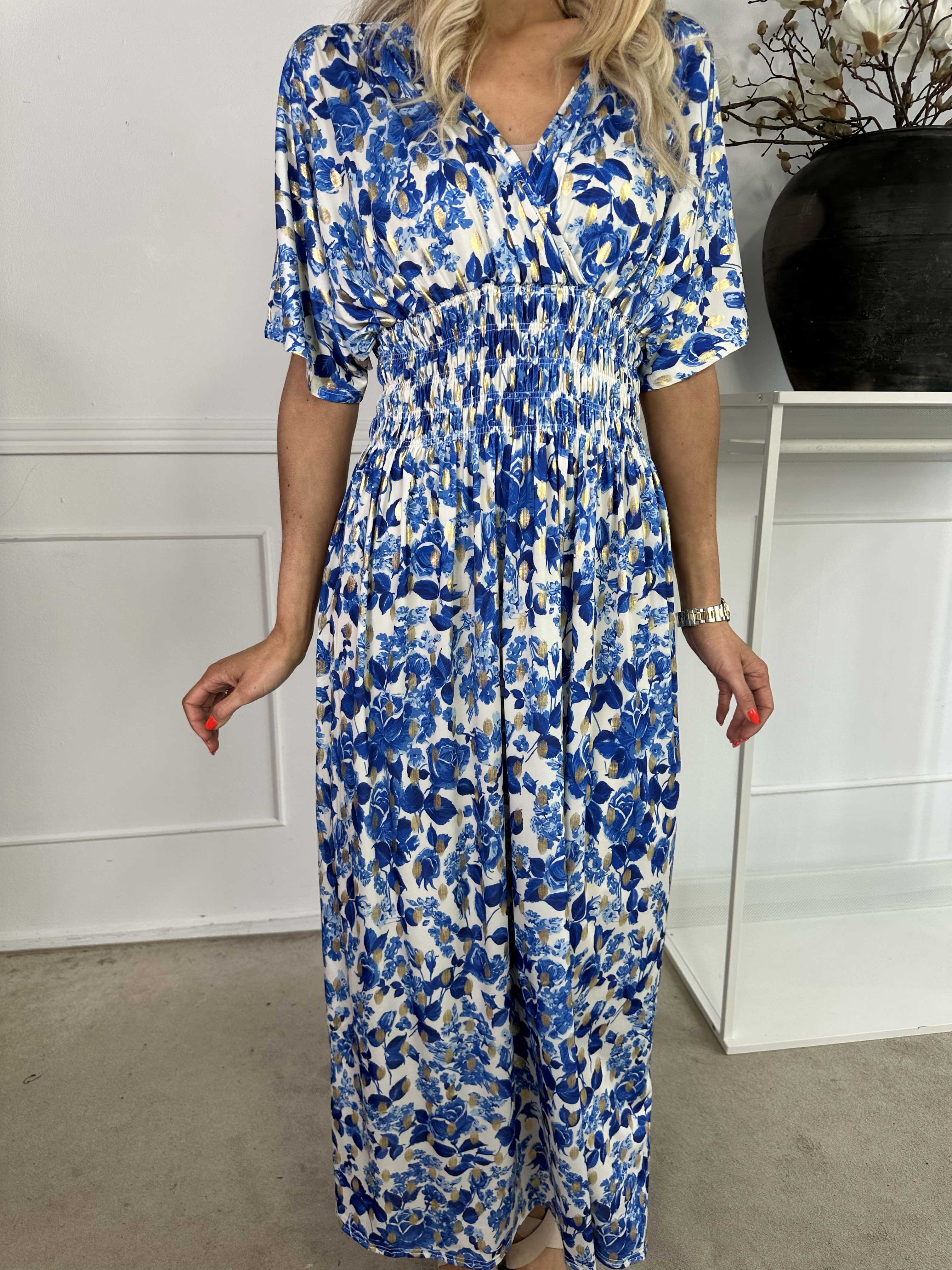 Pams Small Rose - Elastisk kjole med blomsterprint og guld detaljer