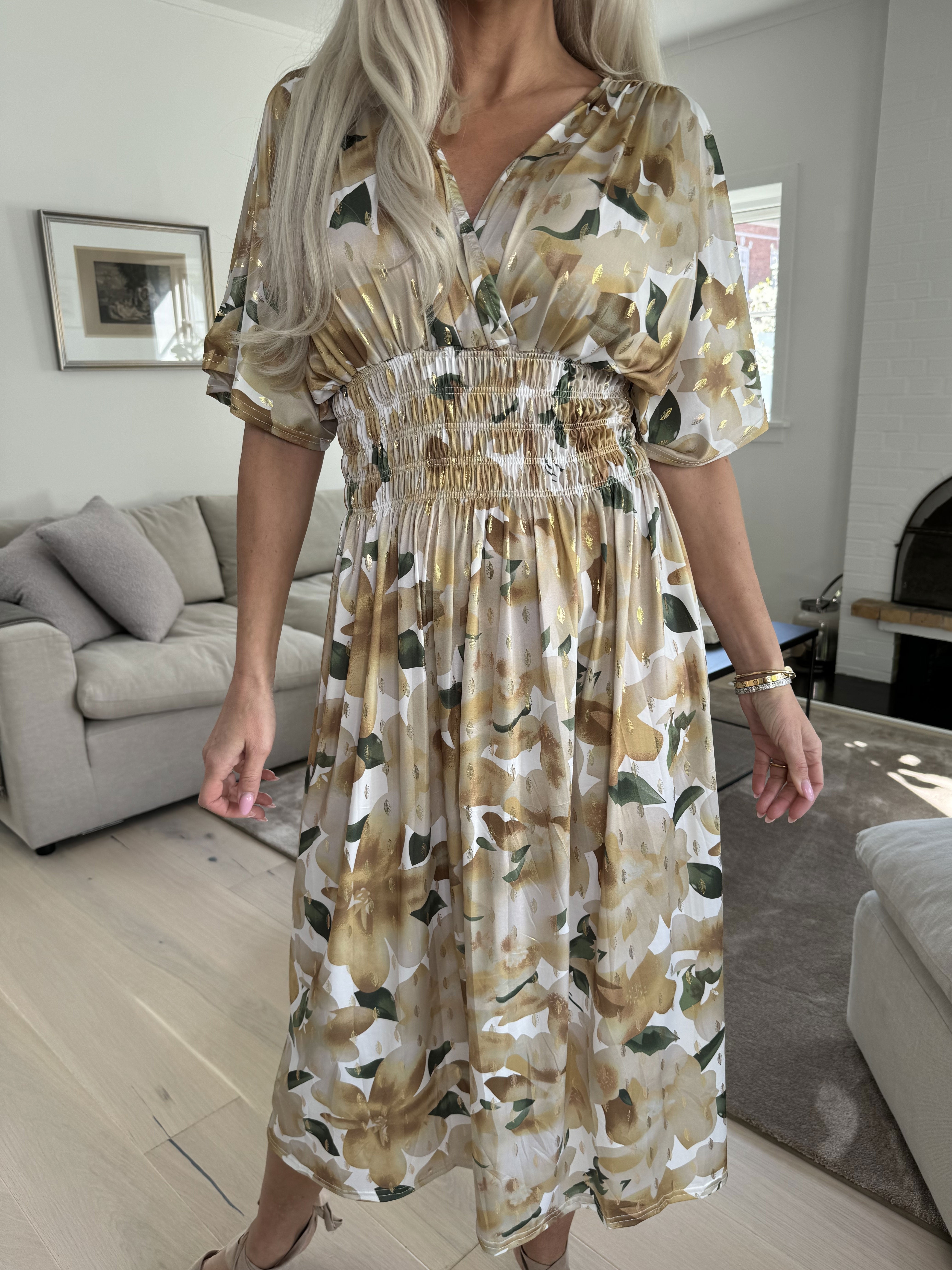 Pams Sweet Flower Midi - Elastisk kjole i krølfrit stof