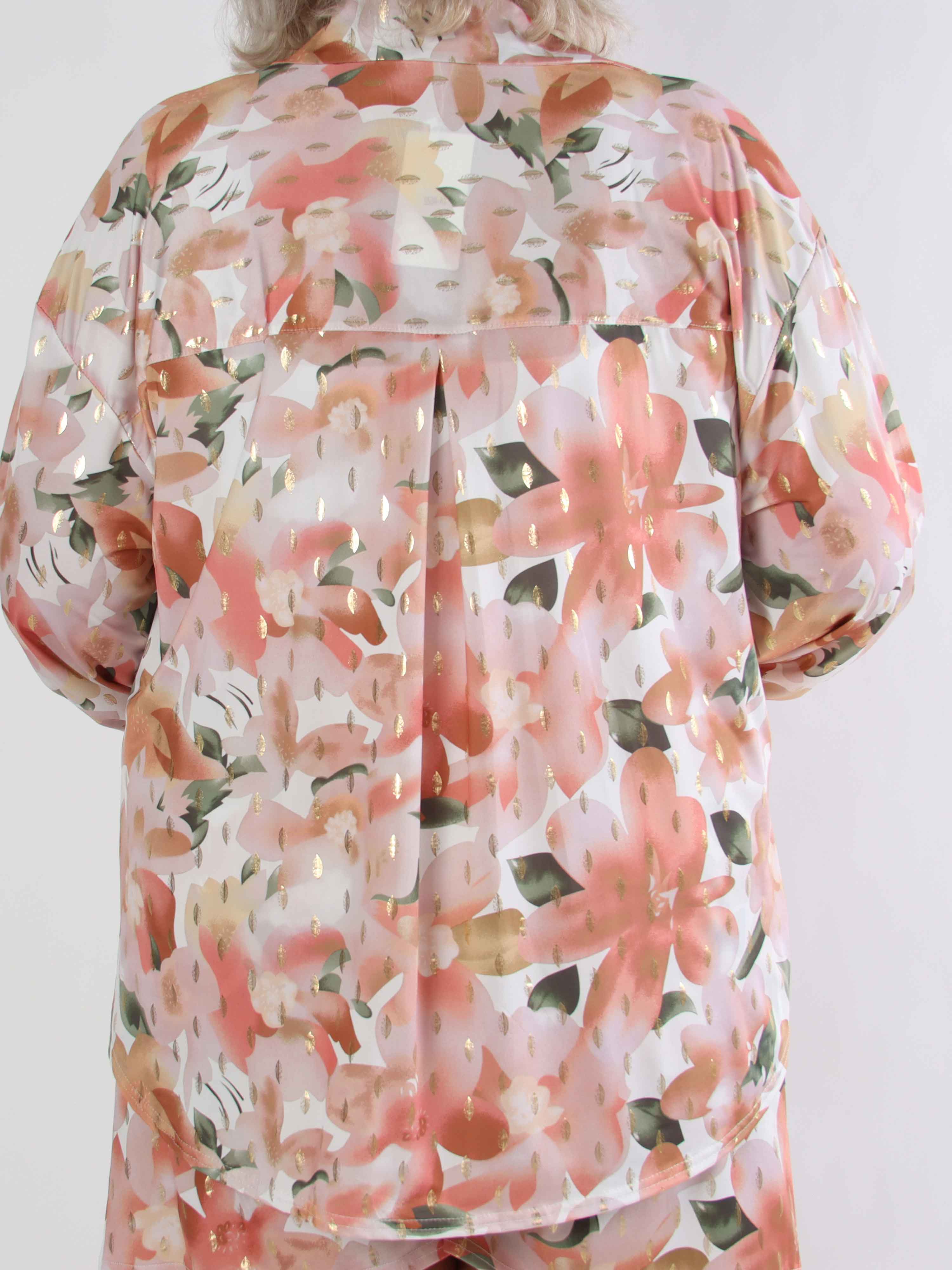 Pamy Sweet Flower - Plus size skjorte i elastisk blomstret stof