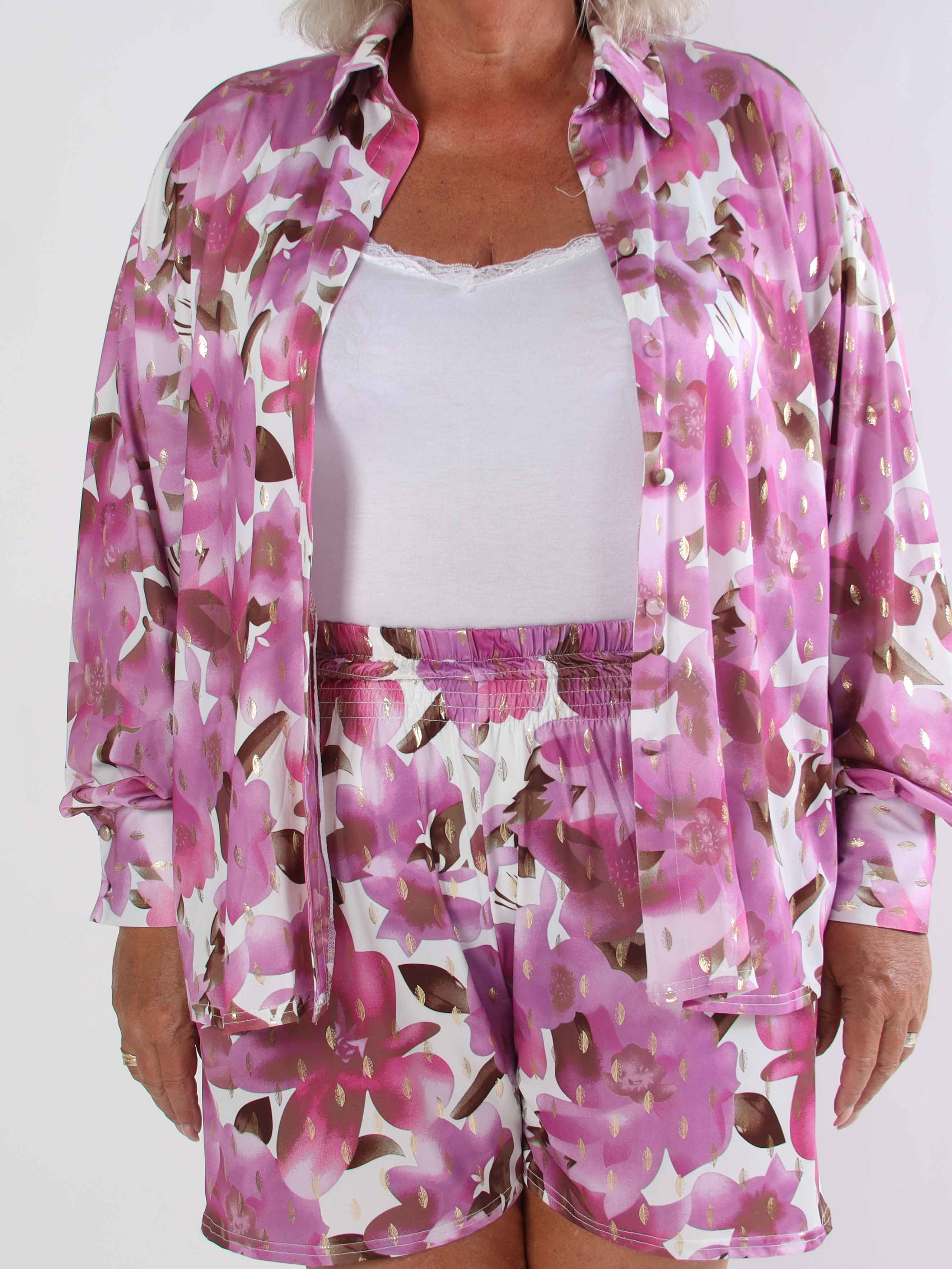 Pamy Sweet Flower - Plus size skjorte i elastisk blomstret stof