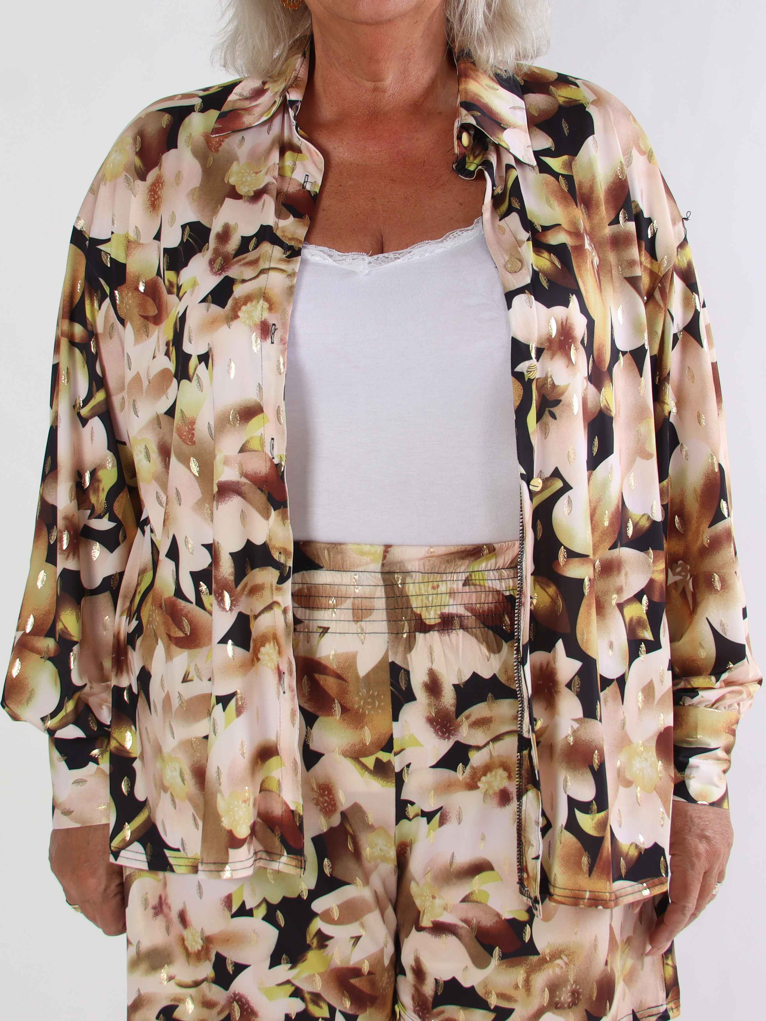 Pamy Sweet Flower - Plus size skjorte i elastisk blomstret stof