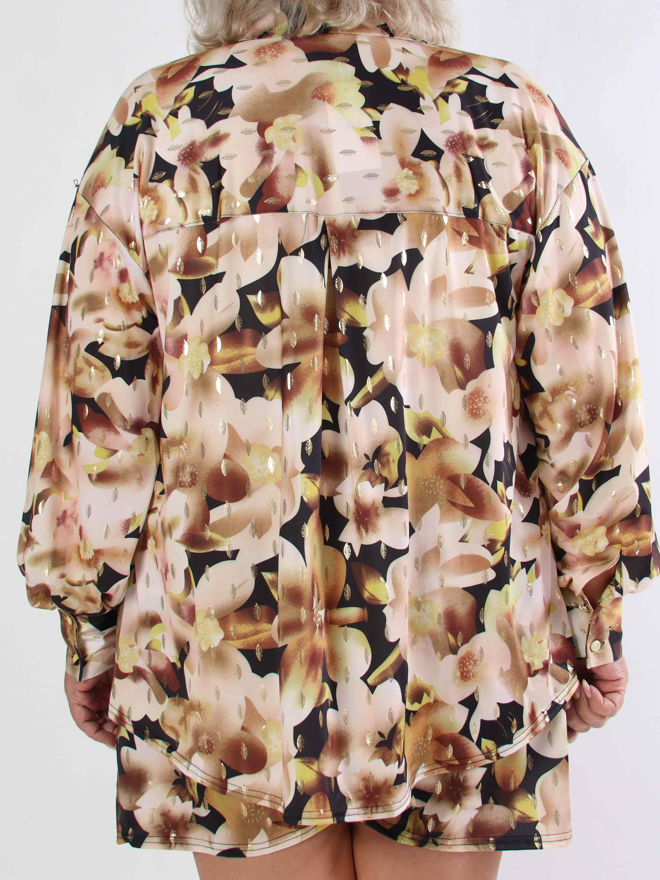 Pamy Sweet Flower - Plus size skjorte i elastisk blomstret stof