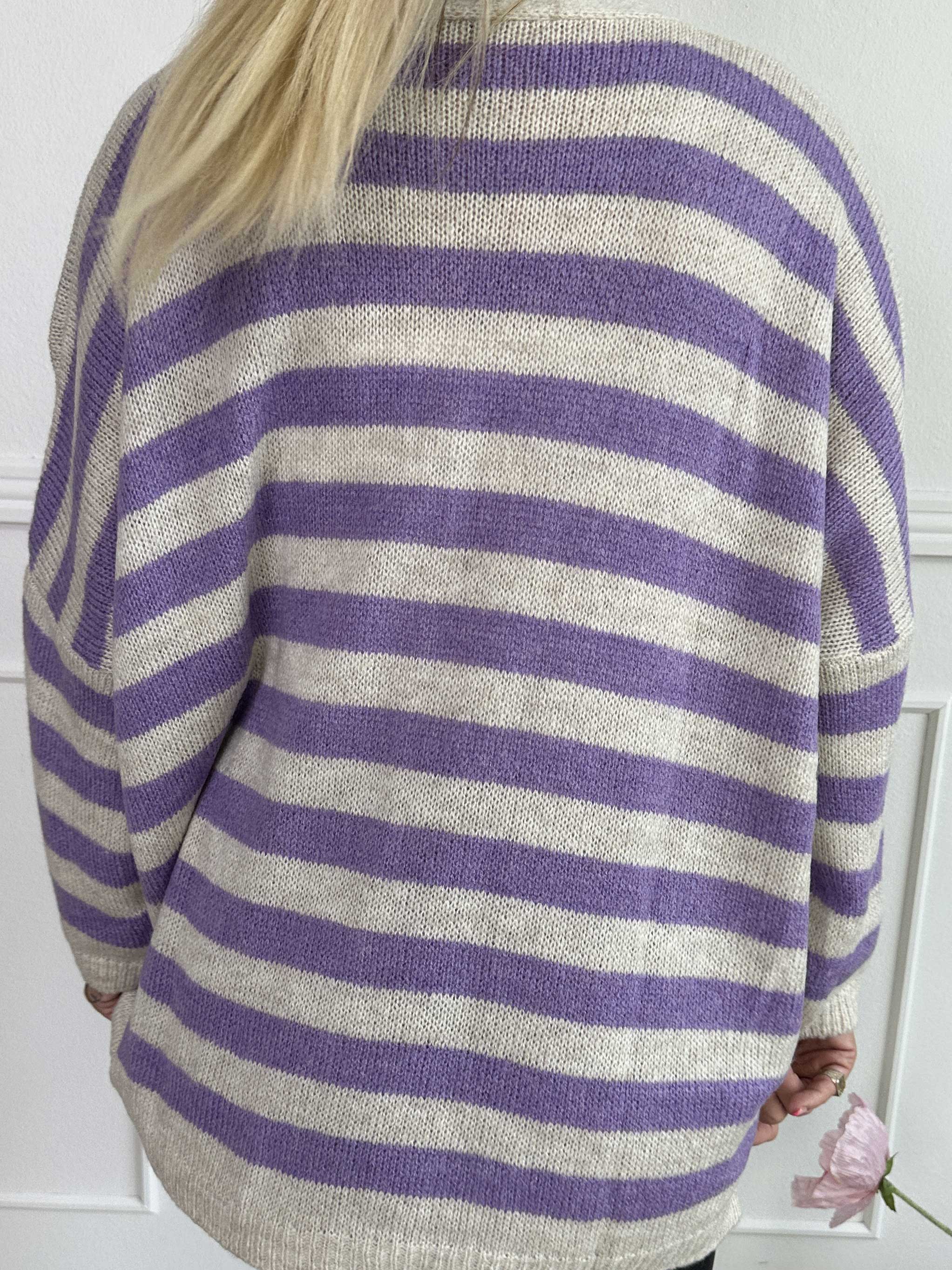 Parker - Stribet strikcardigan med store guld knapper