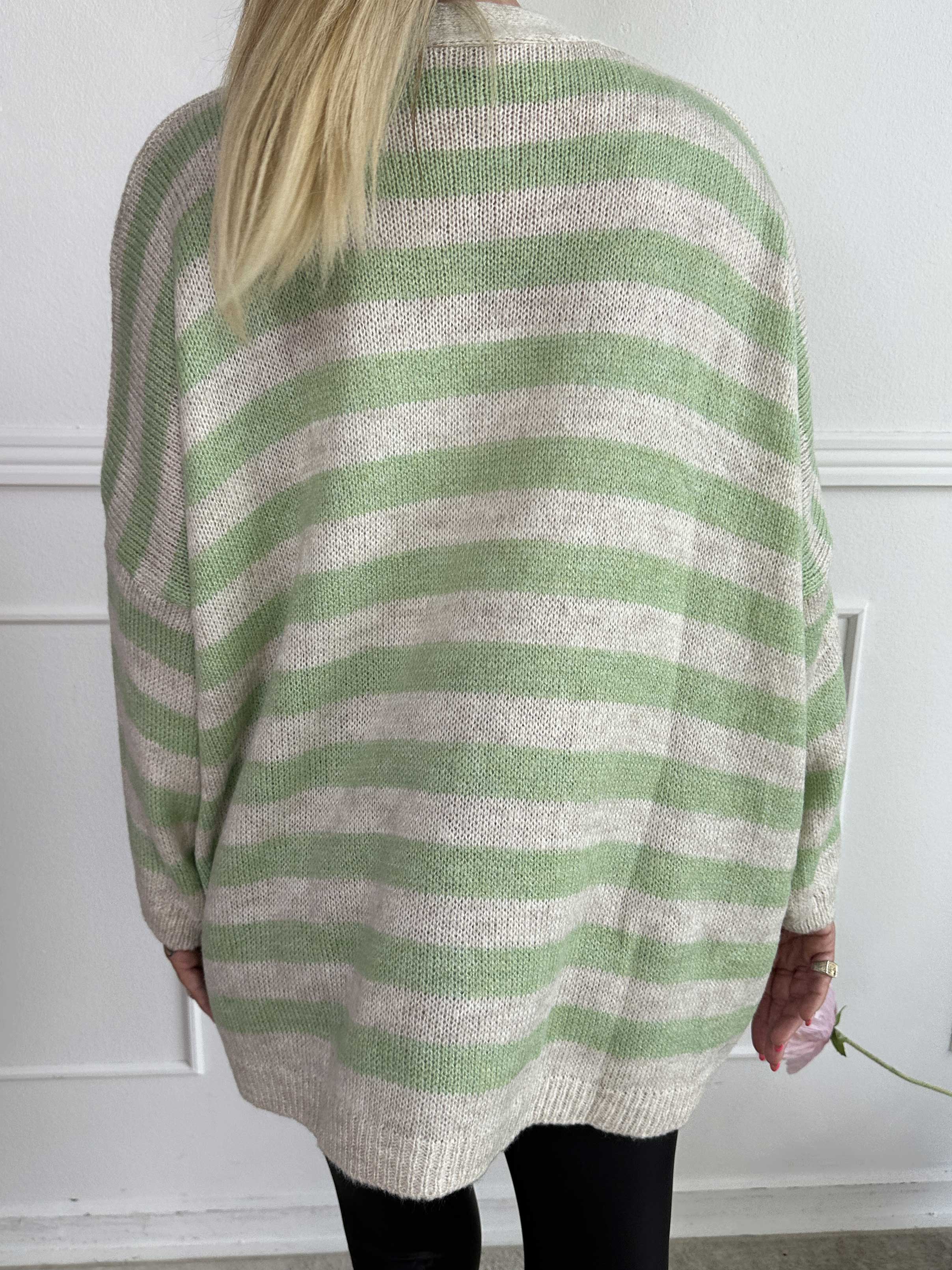 Parker - Stribet strikcardigan med store guld knapper