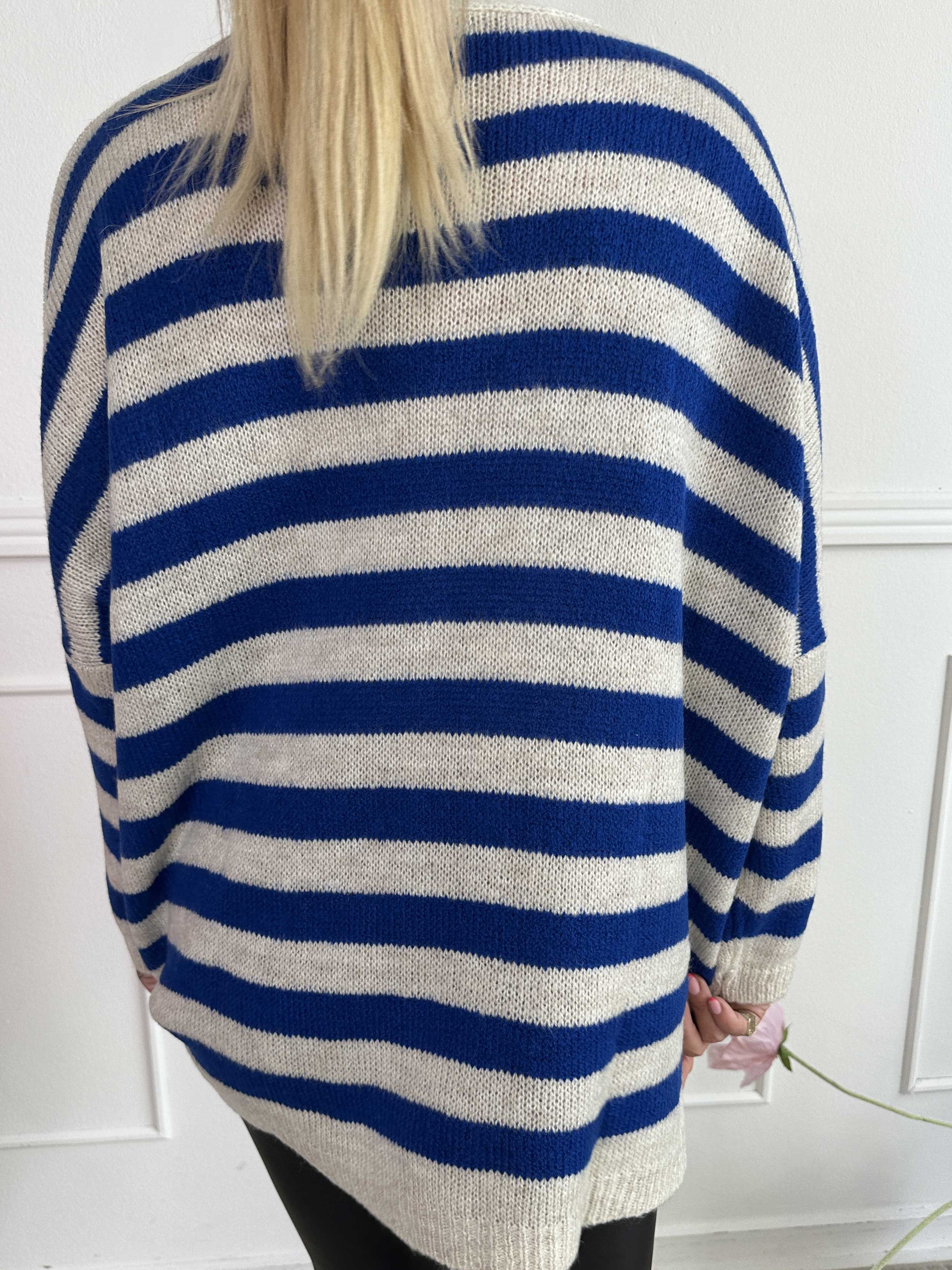 Parker - Stribet strikcardigan med store guld knapper