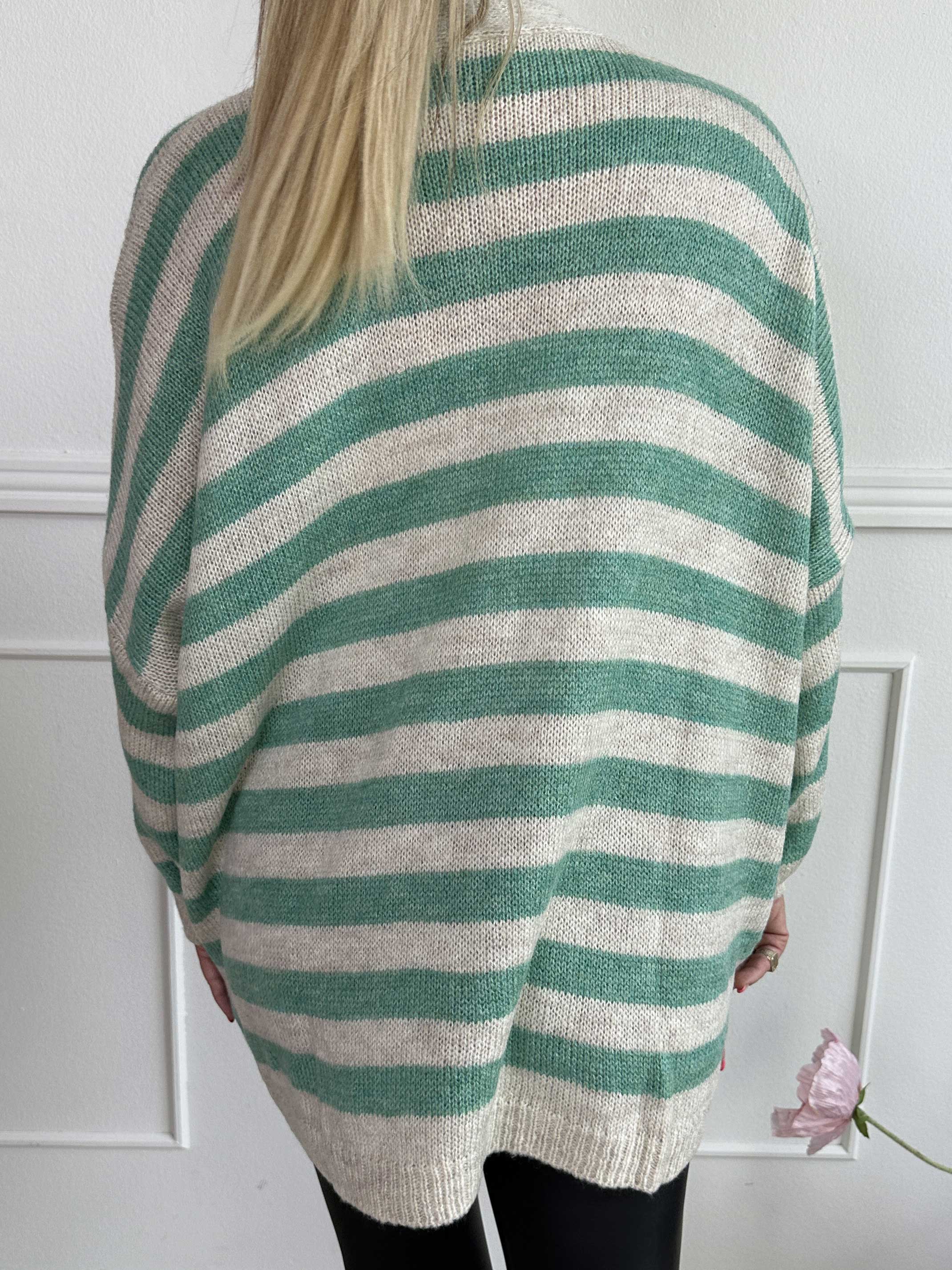 Parker - Stribet strikcardigan med store guld knapper