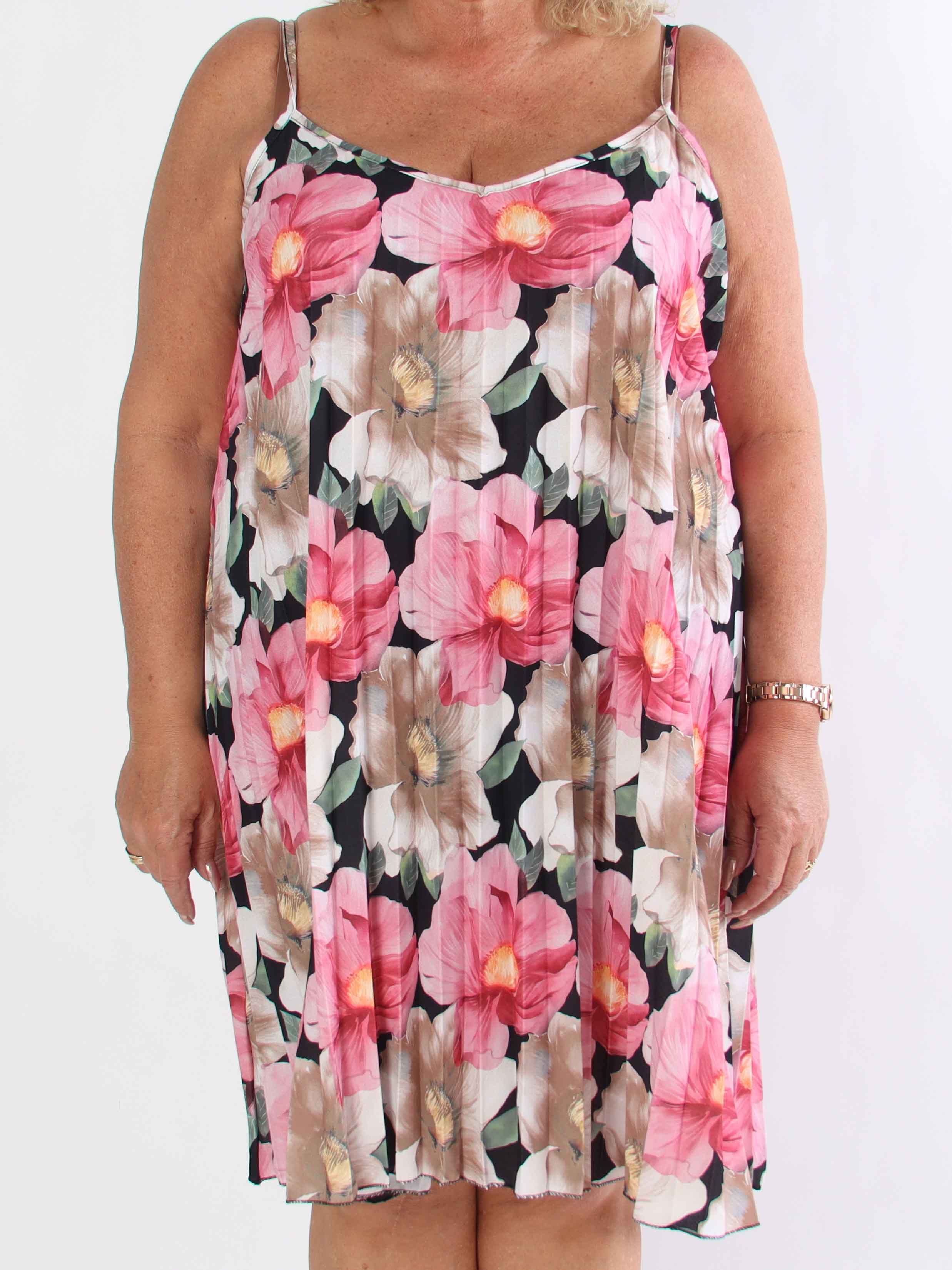 Poppy - Sød plisseret stropkjole i viskose med blomsterprint