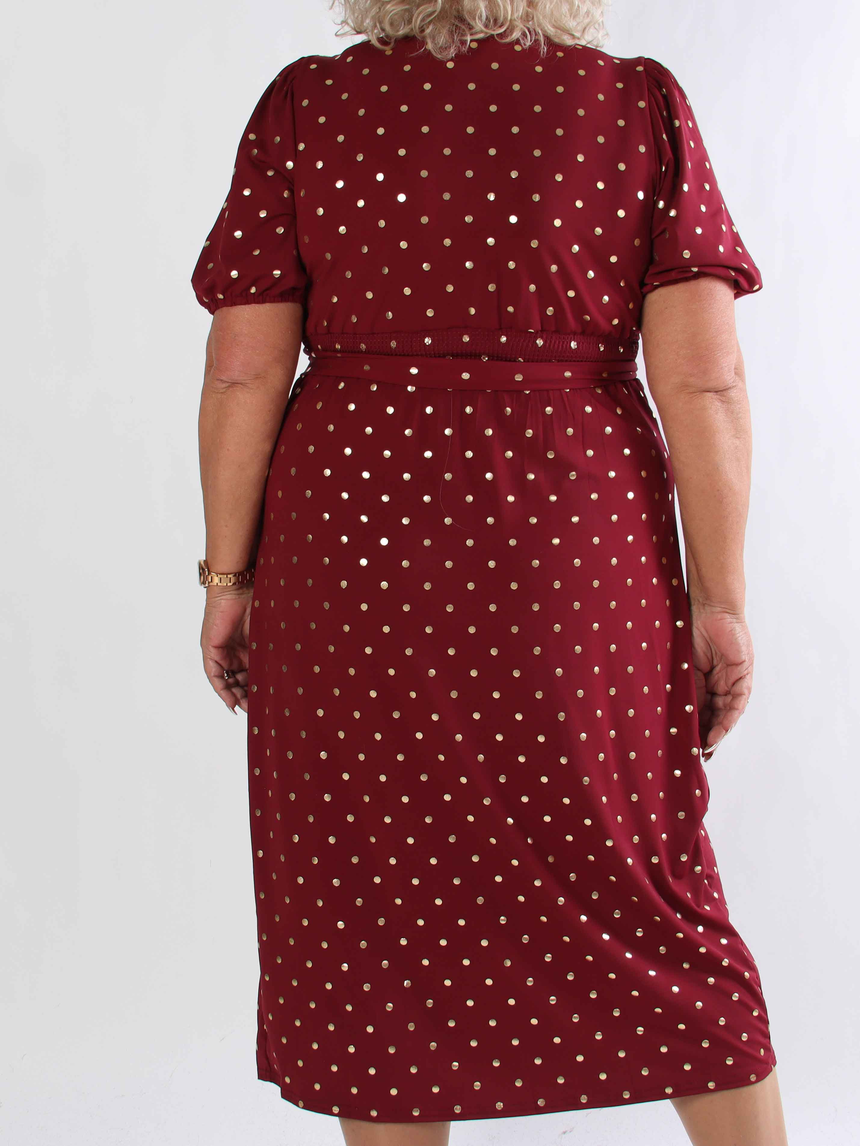 Primula Dust Gold - Plus size kjole i slå-om look med guld prikker