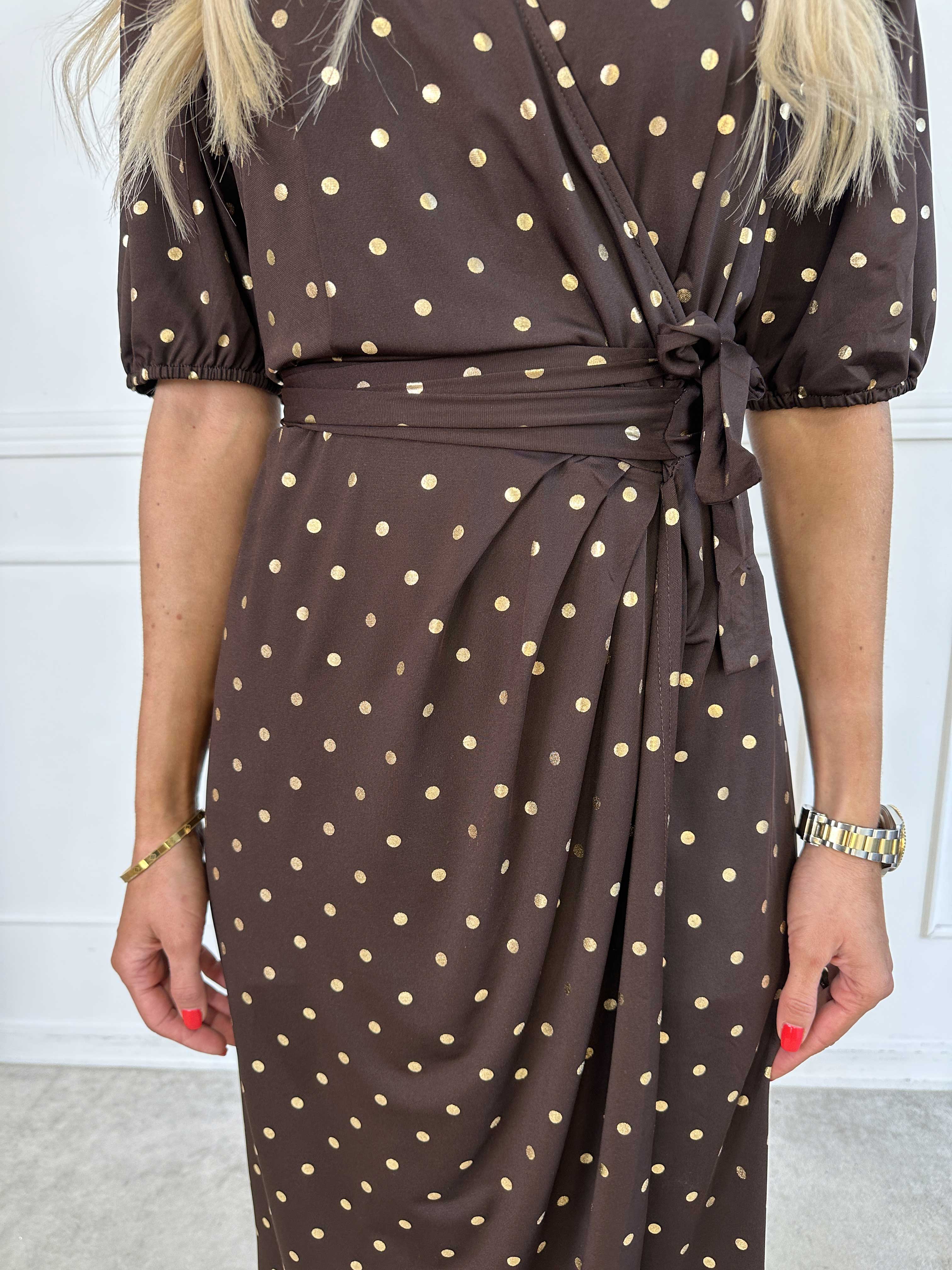 Primula Dust Gold - Kjole i slå-om look med guld prikker