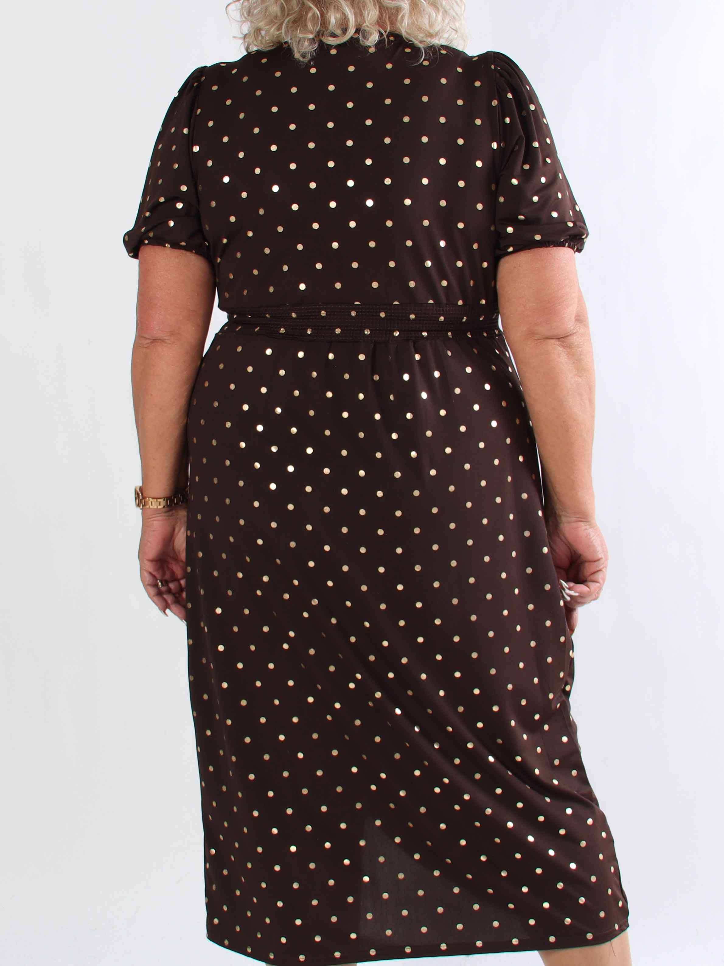 Primula Dust Gold - Plus size kjole i slå-om look med guld prikker