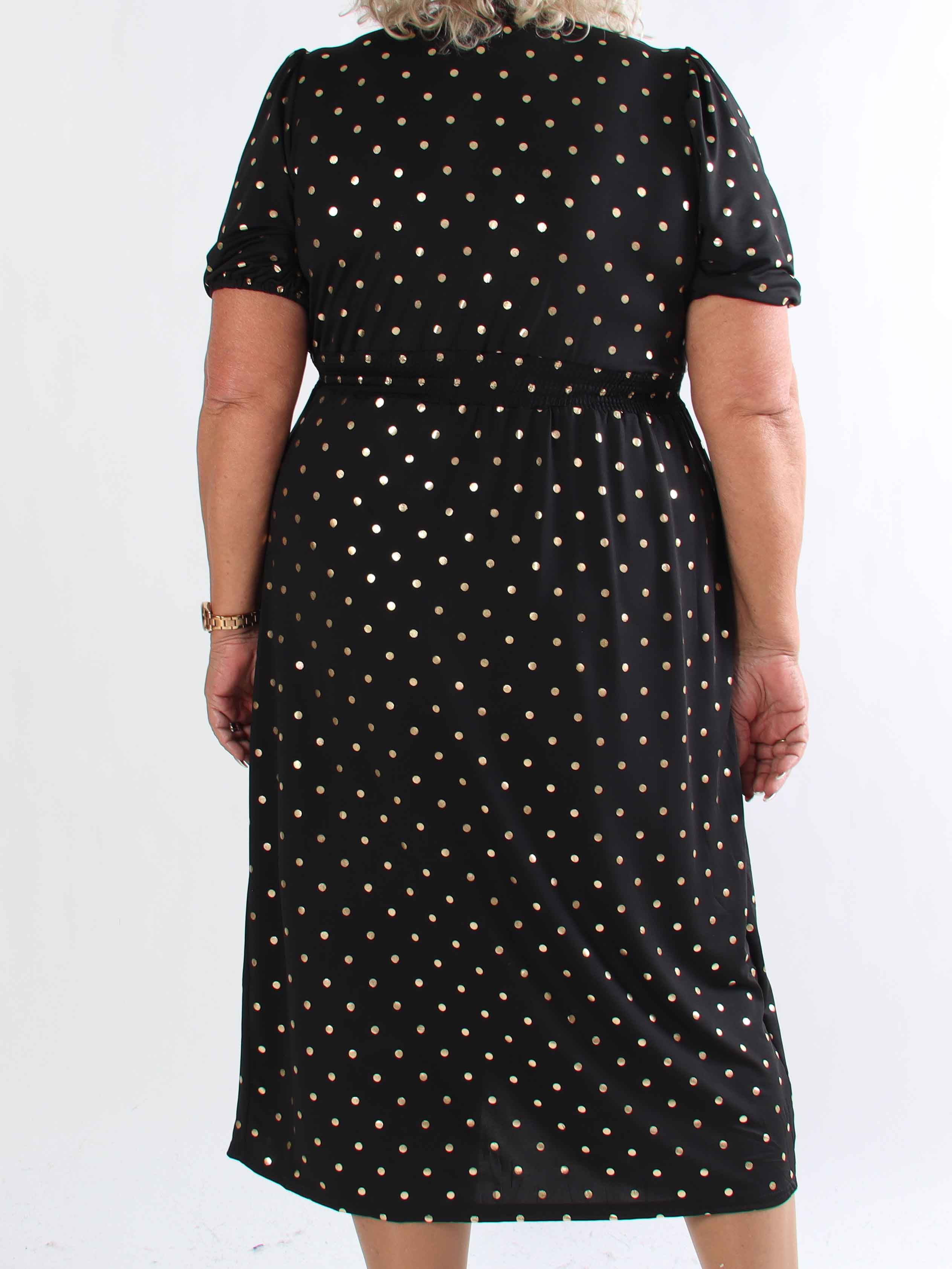 Primula Dust Gold - Plus size kjole i slå-om look med guld prikker