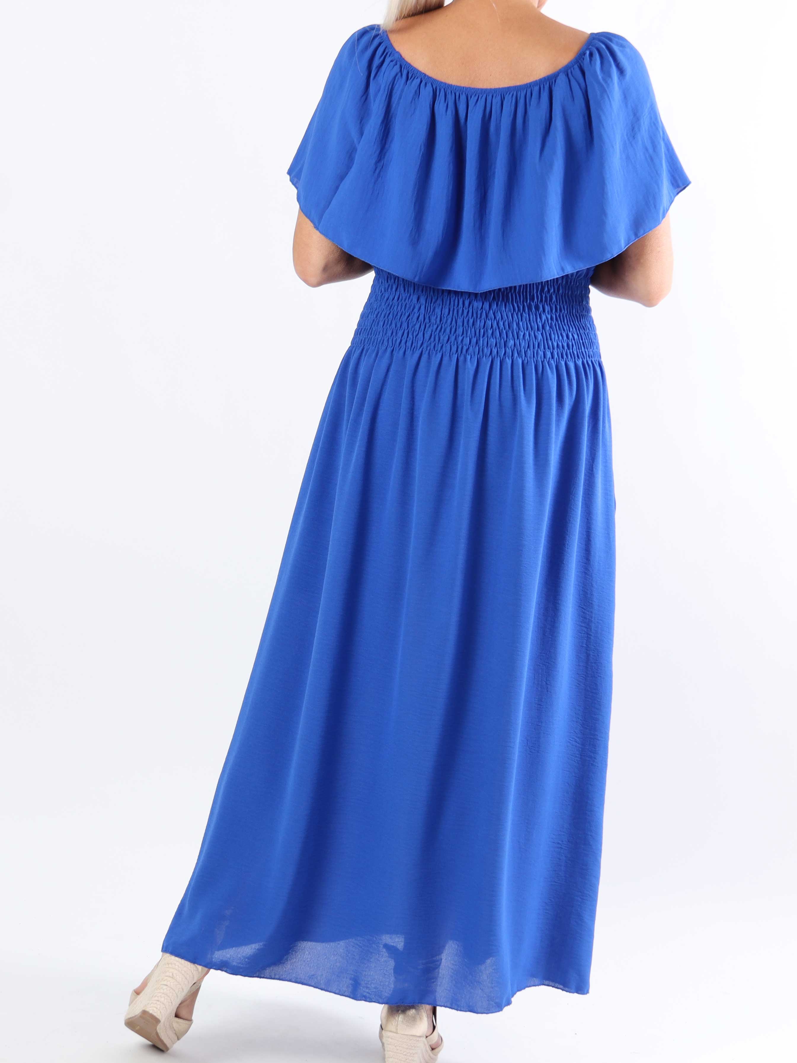 Rachel - Lang plus size kjole med lommer og flæsekant