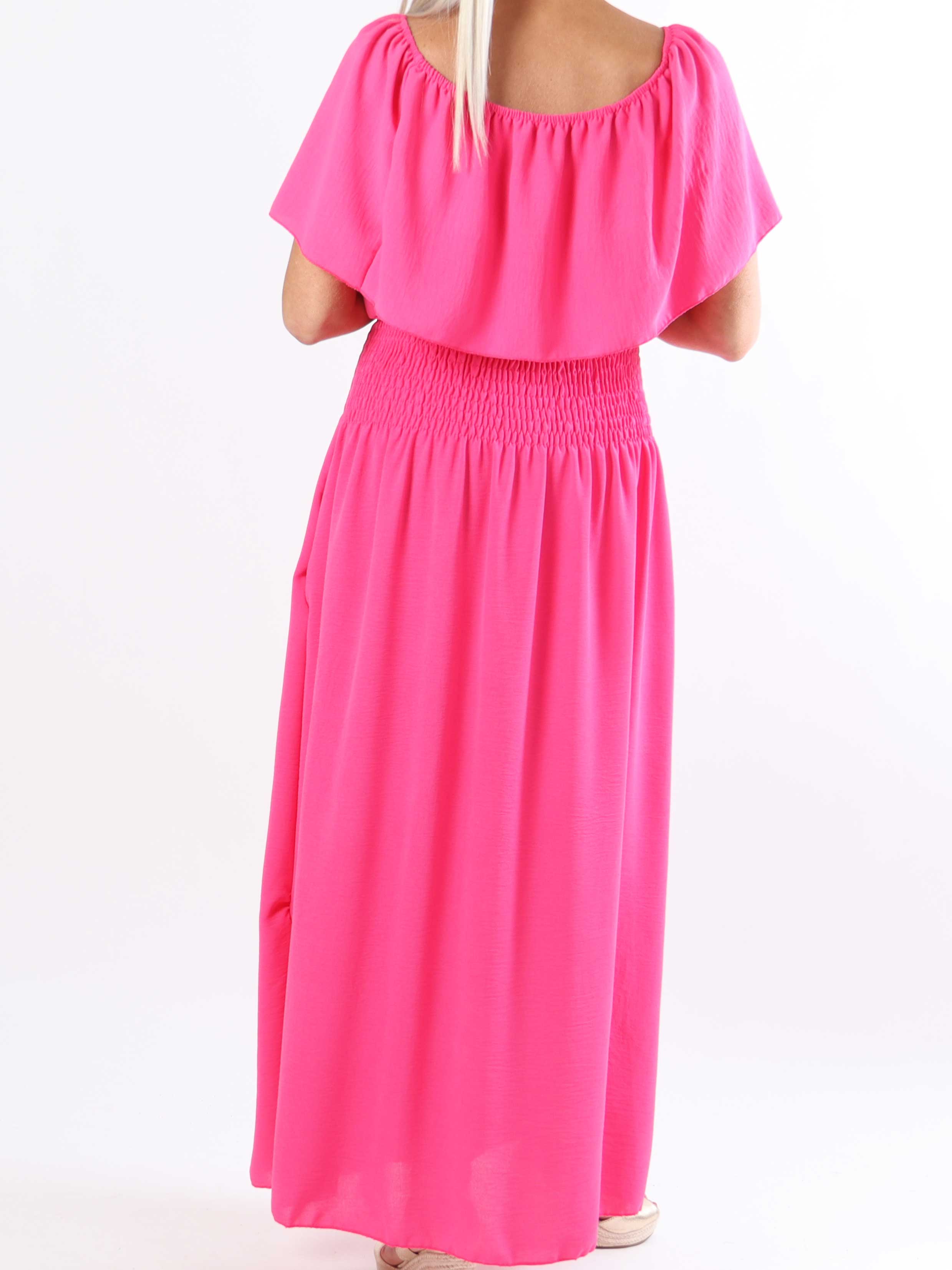 Rachel - Lang plus size kjole med lommer og flæsekant