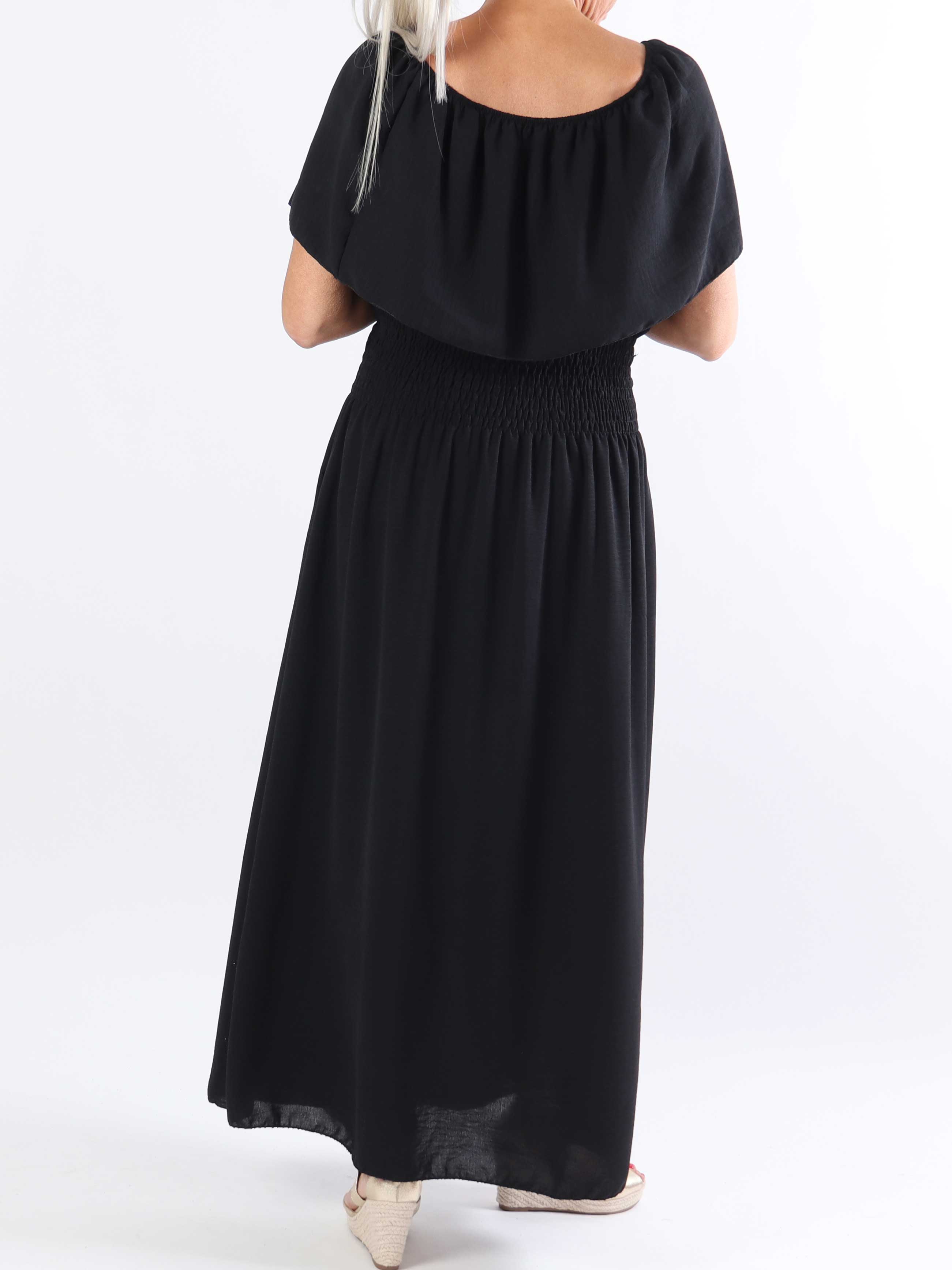 Rachel - Lang plus size kjole med lommer og flæsekant